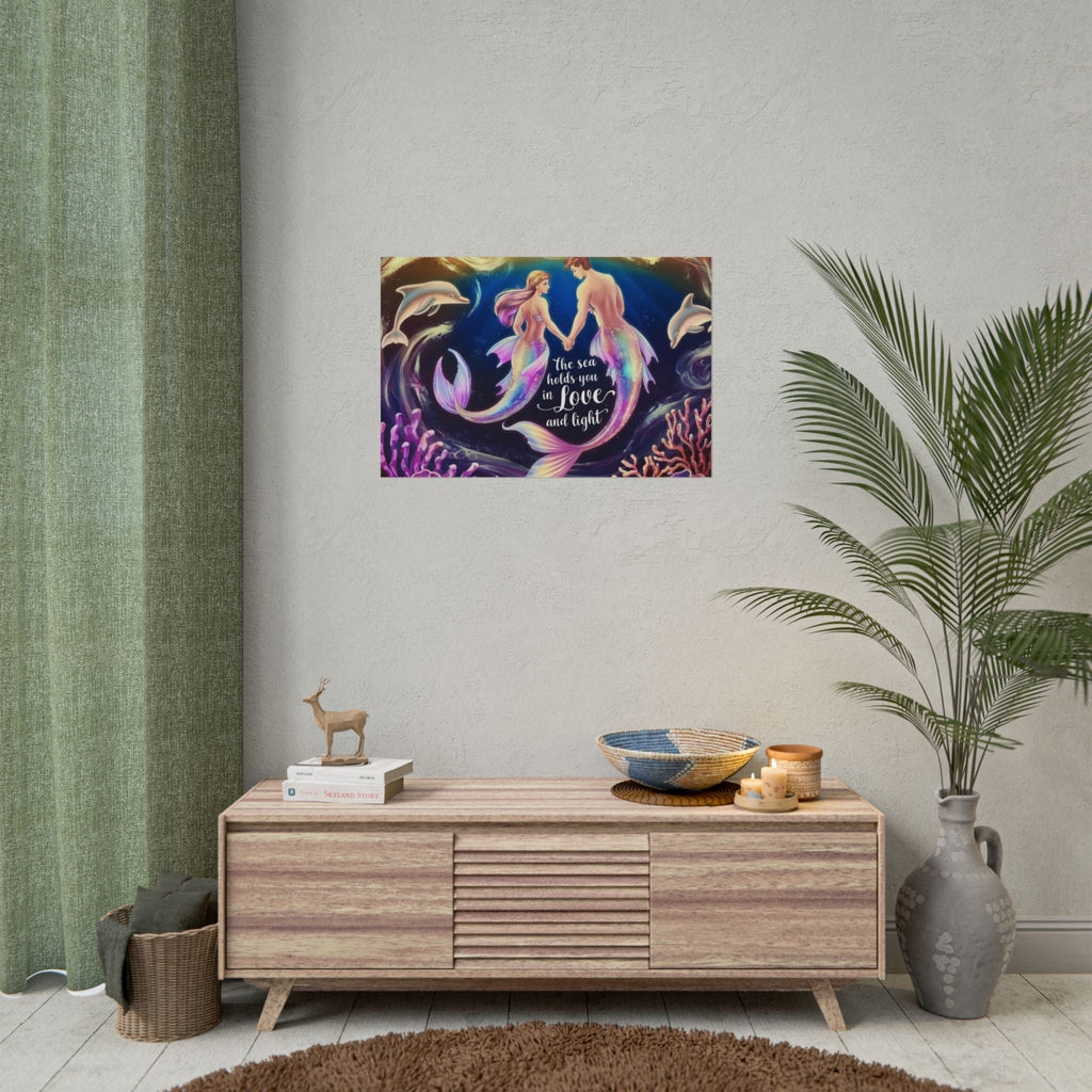 Mermaid Lovers Rolled Poster - Sea Holds You in Love and Light