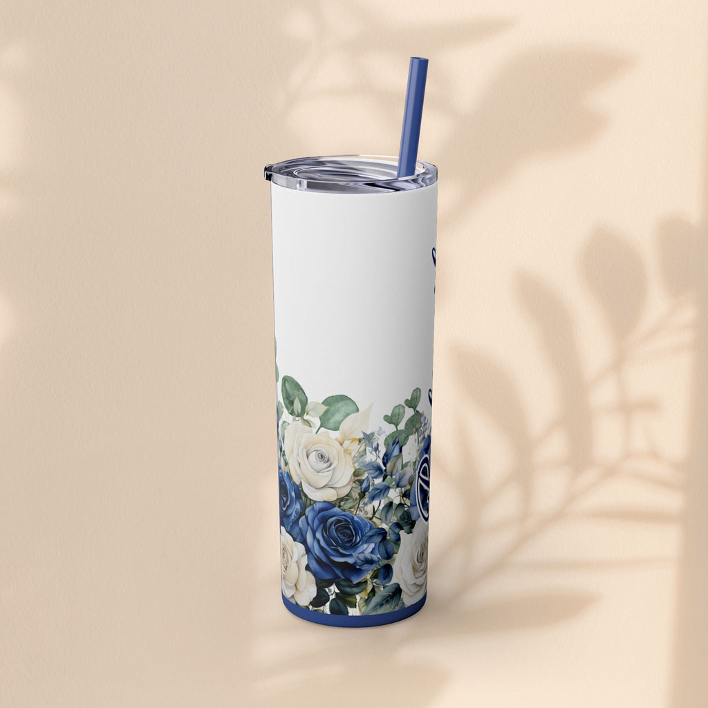 Bridesmaid Skinny Tumbler, 20oz Rose Floral Tumbler, Wedding Gift, Bridal Party, Customizable, Floral Tumbler