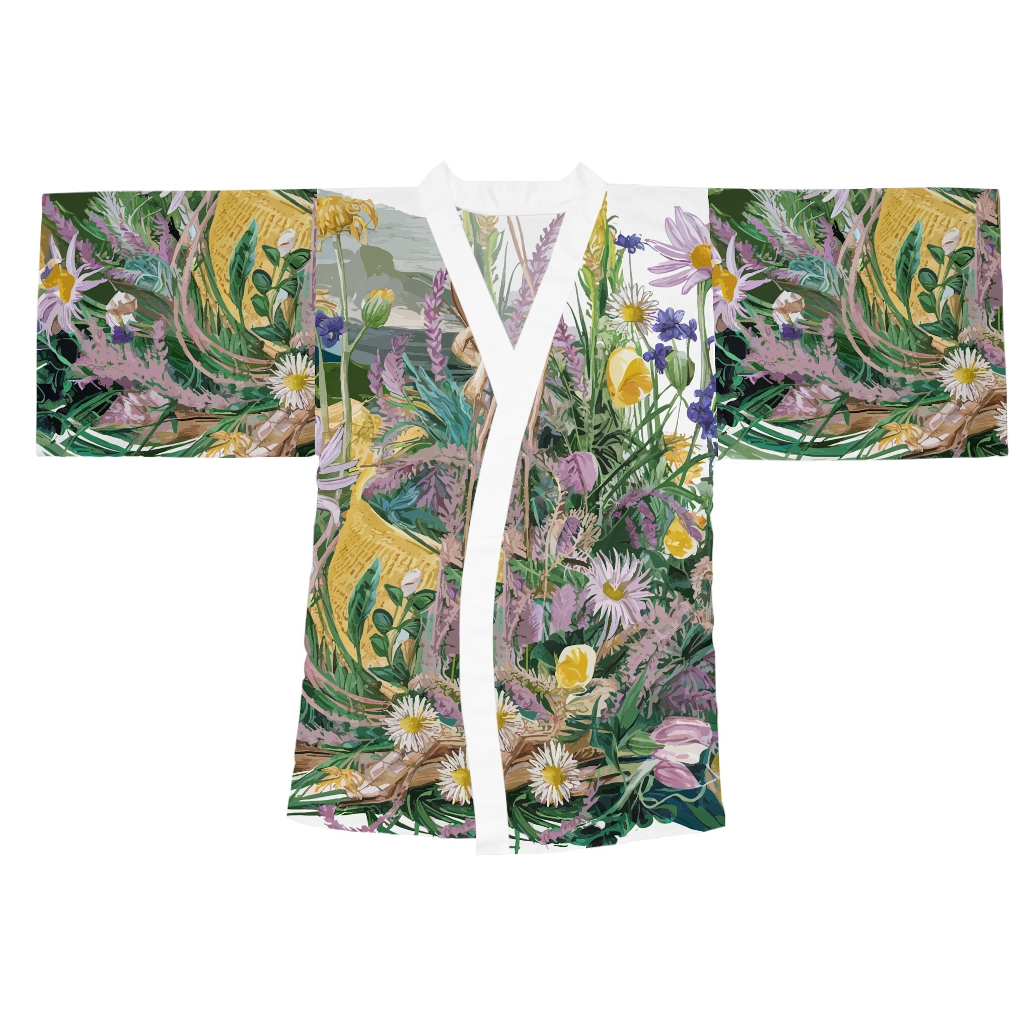 Long Sleeve Kimono Robe  - Beach Flowers