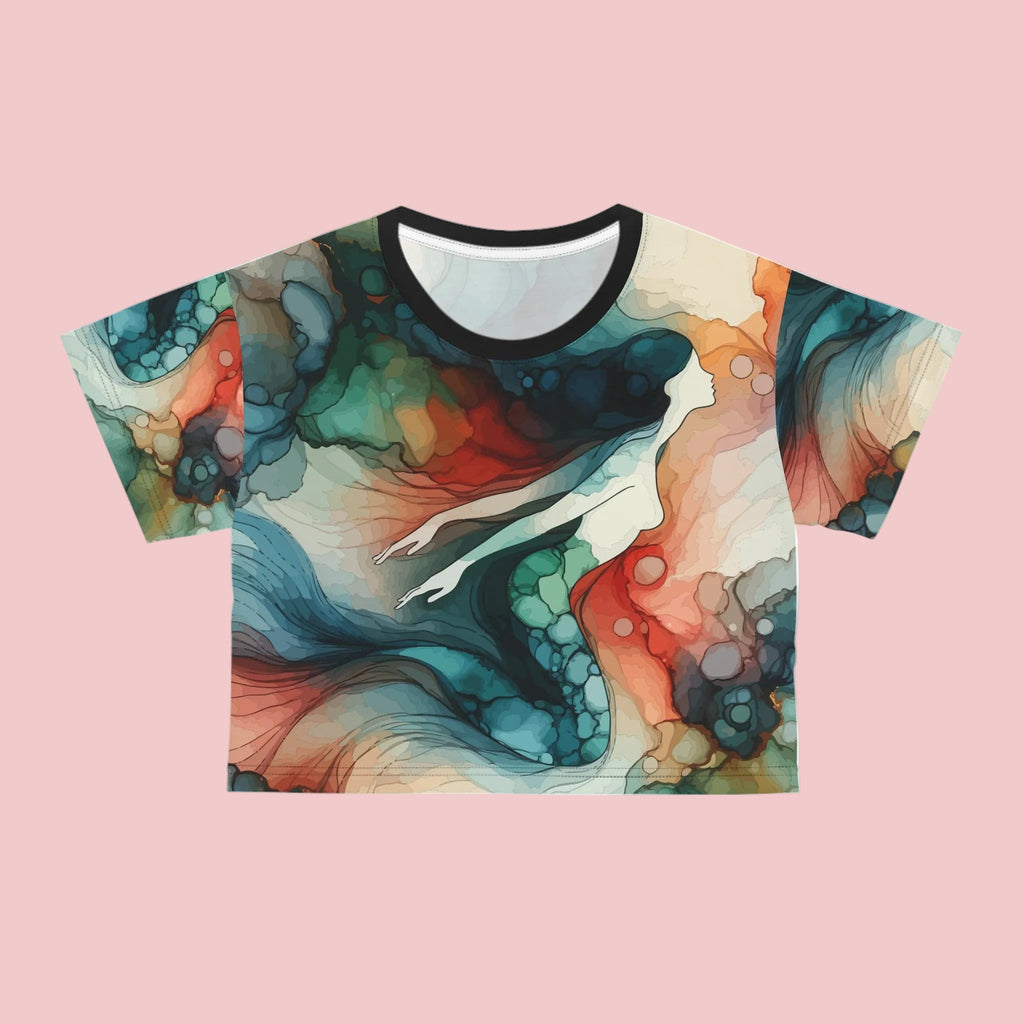 Mermaid Watercolor Crop Tee, Artistic Festival Shirt
