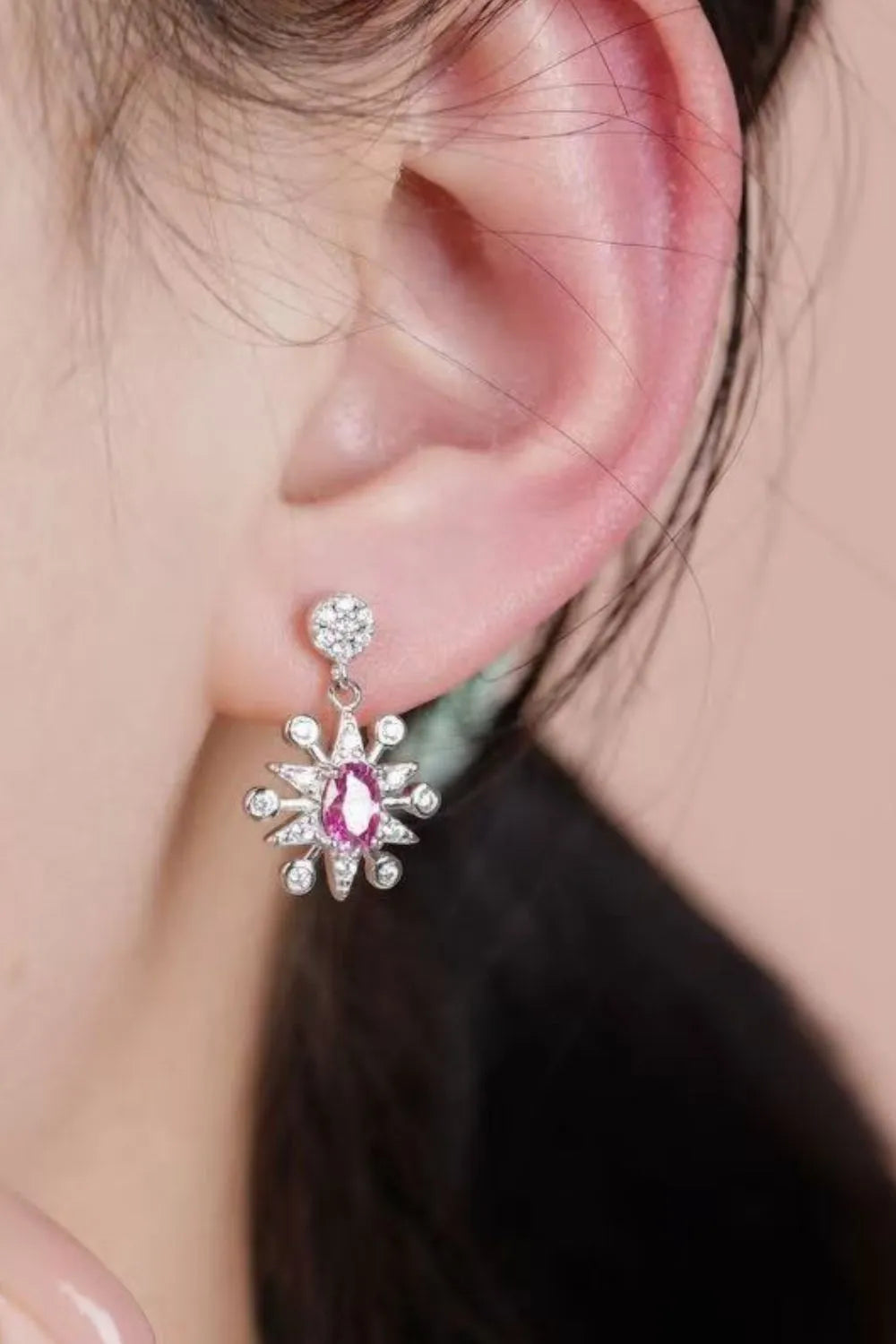 1 Carat Moissanite 925 Sterling Silver Moon & Star Earrings
