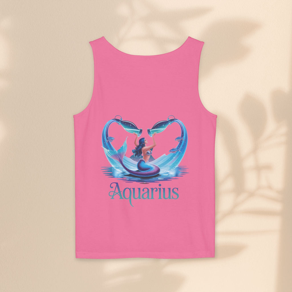 Aquarius Unisex Garment-Dyed Tank Top, Zodiac Apparel, Astrology Gift, Summer Outfit, Festival Wear, Birthday Gift