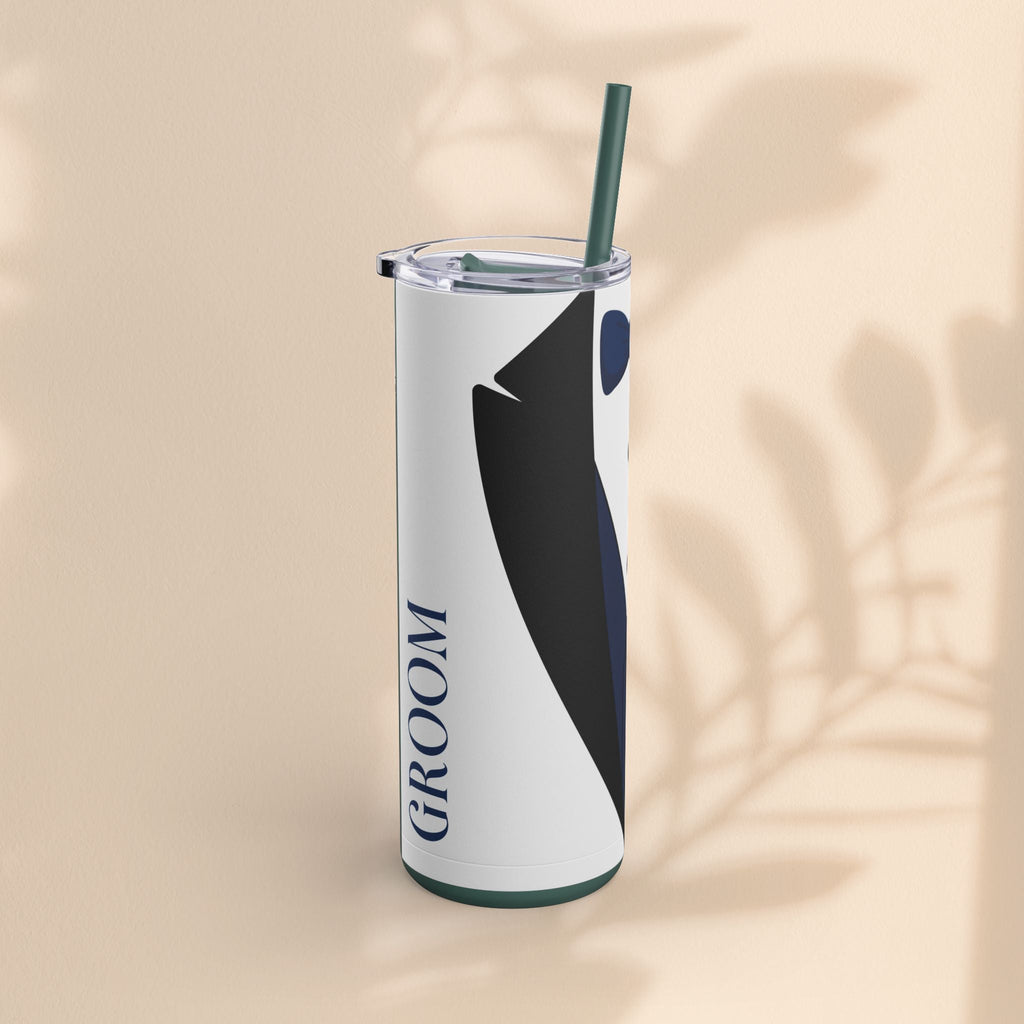 Groom Tuxedo Tumbler, Stylish Groom Tumbler for Weddings, Bachelor Parties, and Gifts, 20oz Matte Skinny Cup, Wedding Party Favor