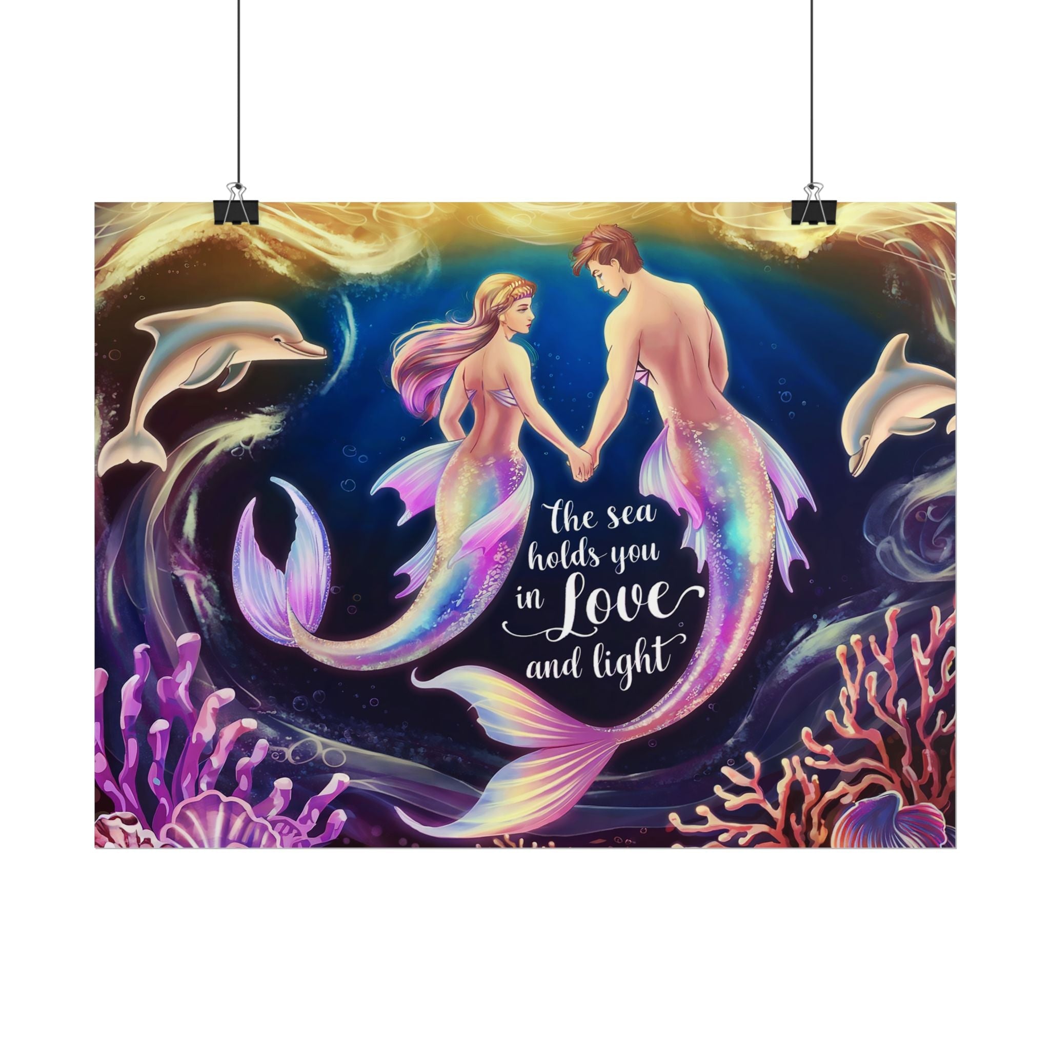 Mermaid Lovers Rolled Poster - Sea Holds You in Love and Light