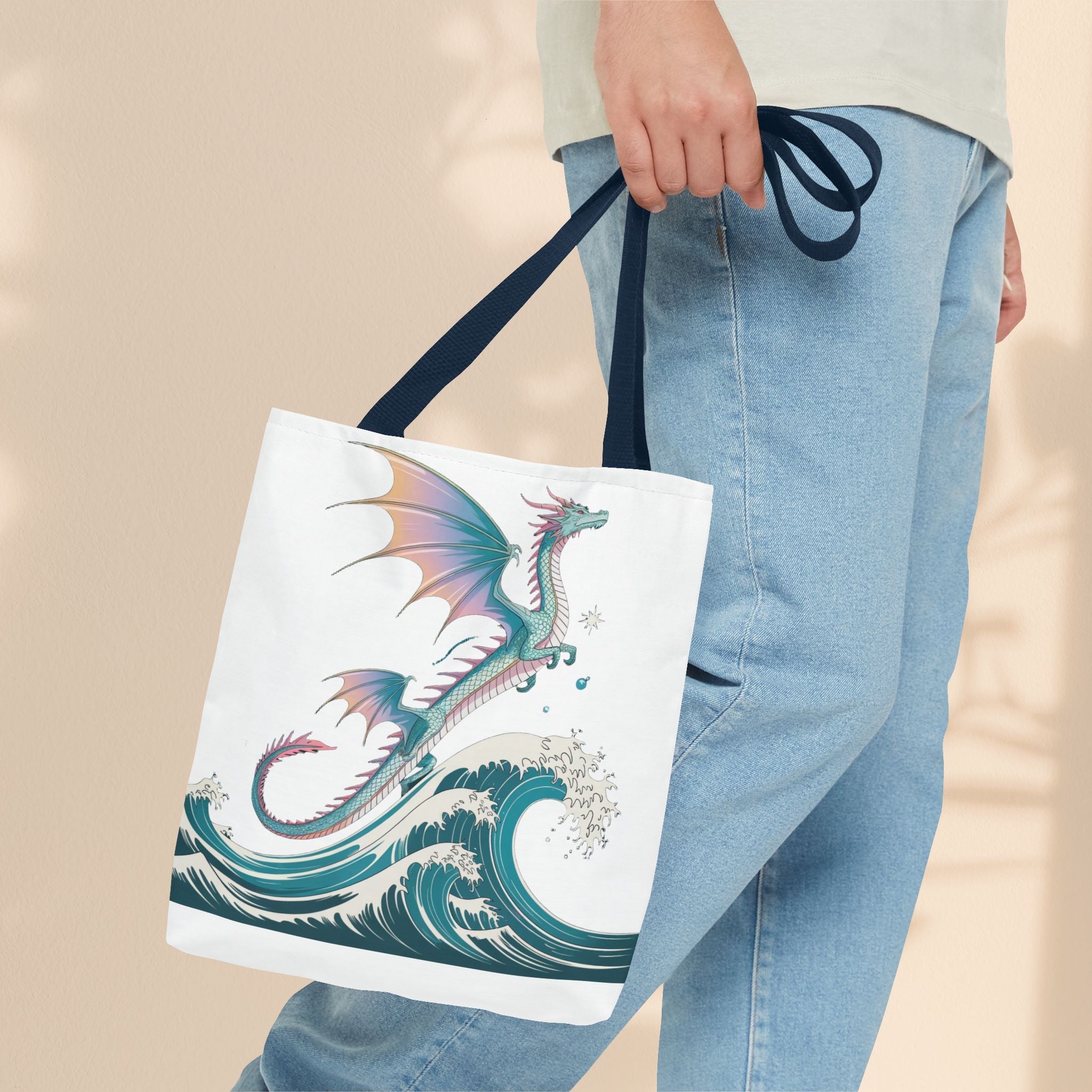 Dragons and Waves Tote Bag, Dragon Lovers Gift