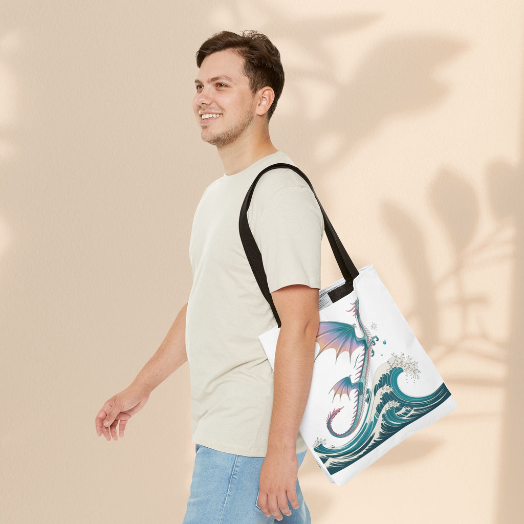 Dragons and Waves Tote Bag, Dragon Lovers Gift