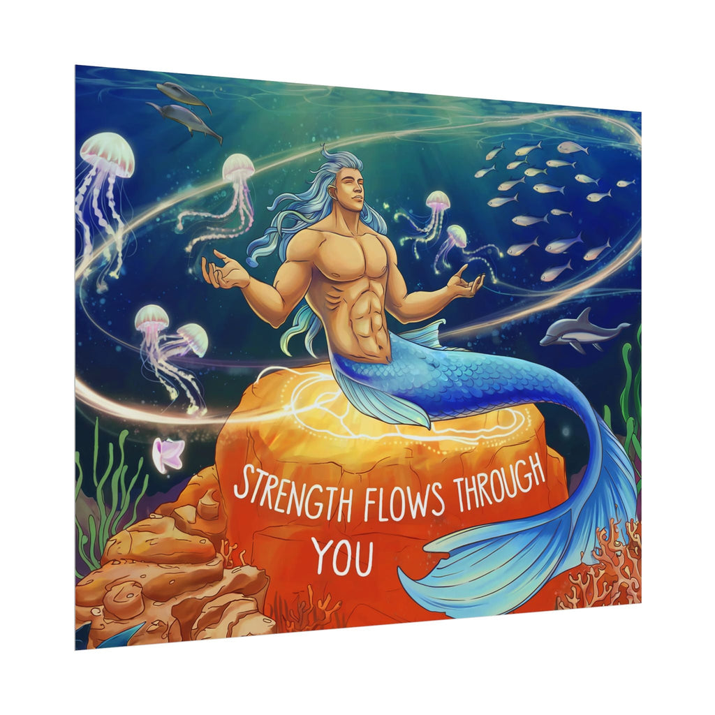 Inspirational Merman Rolled Poster - 'Strength Flows Through You' Artwork for Ocean Lovers
