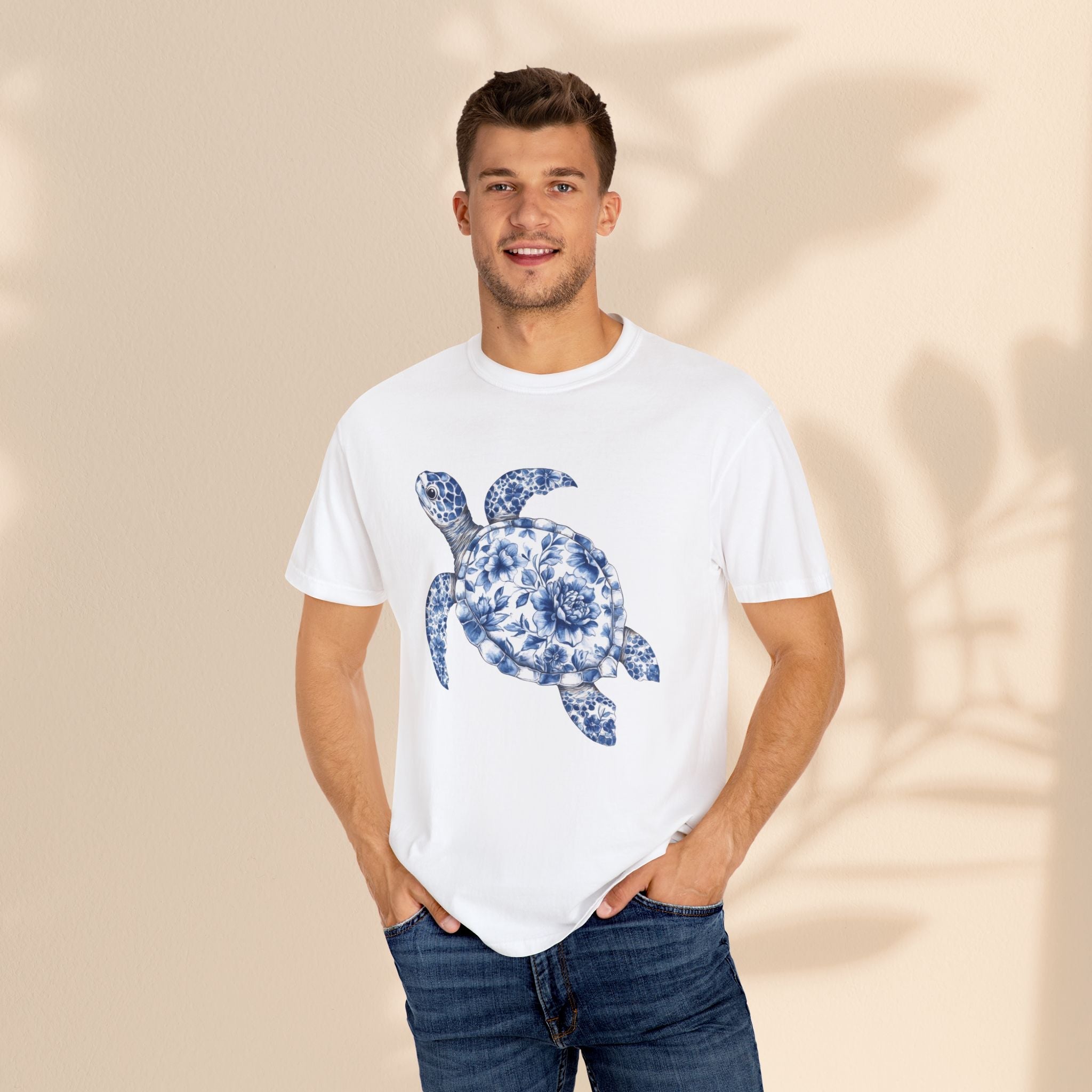 Blue Toile Turtle Unisex T-Shirt - Eco-Friendly Summer Style