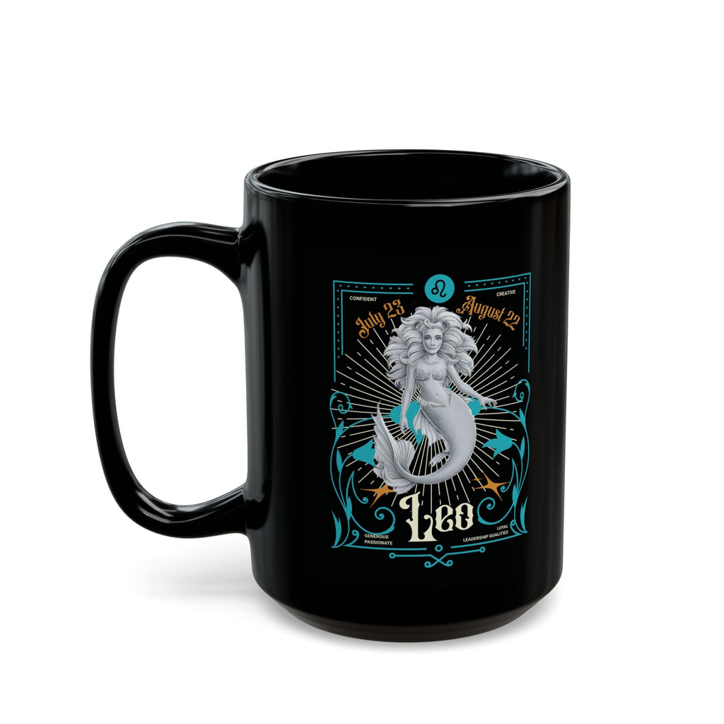 Mermaid Leo Black Mug – 11oz & 15oz Zodiac Gift