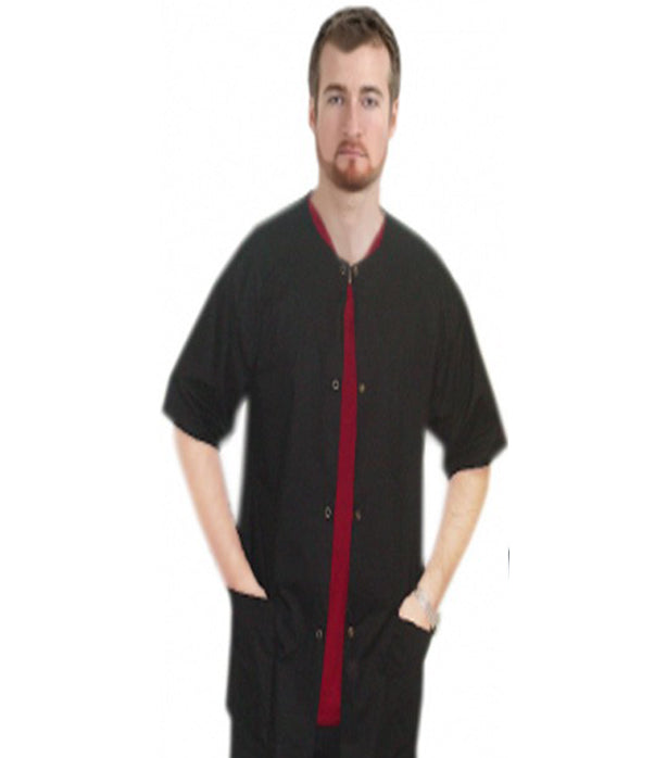 Poplin Front Open 3 pocket solid half sleeve unisex Top With Snap Buttons