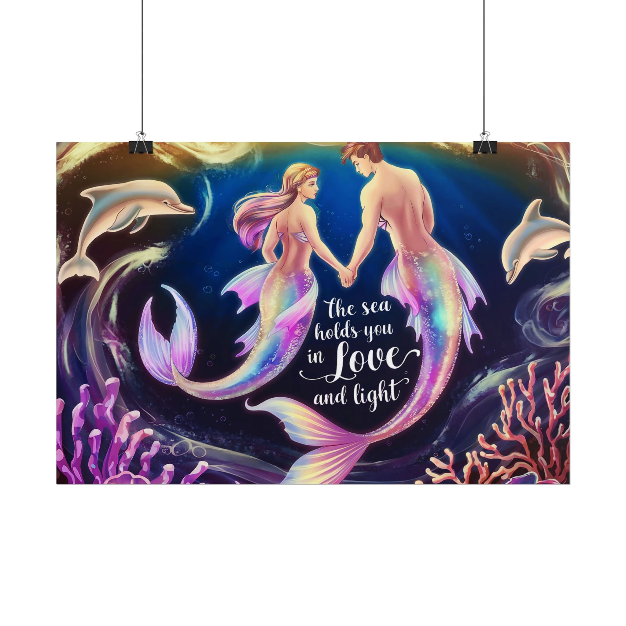 Mermaid Lovers Rolled Poster - Sea Holds You in Love and Light