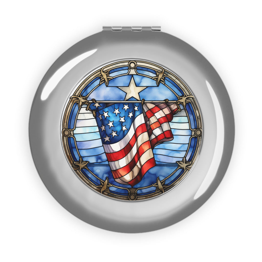 Patriotic Compact Travel Mirror - Vintage American Flag Design