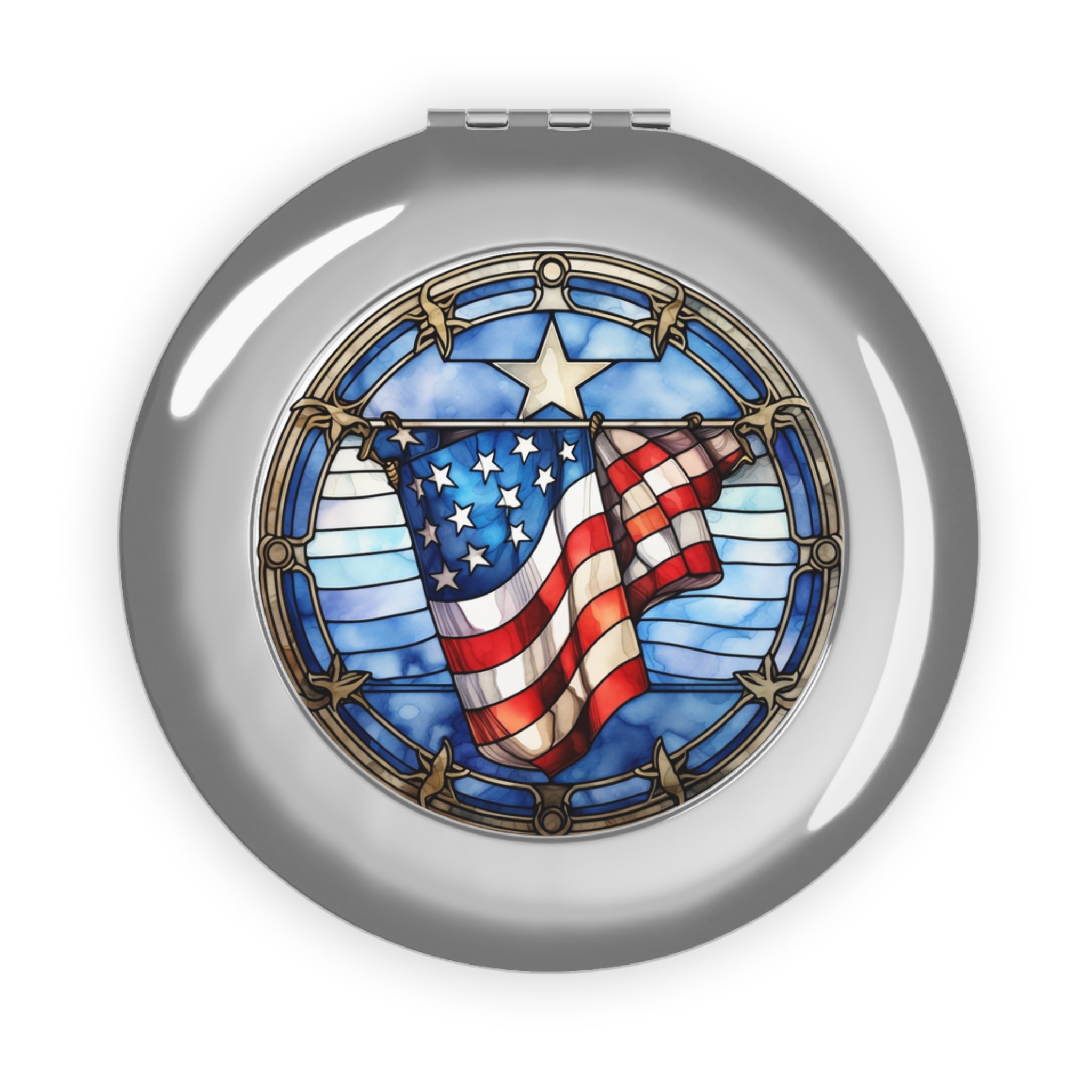 Patriotic Compact Travel Mirror - Vintage American Flag Design