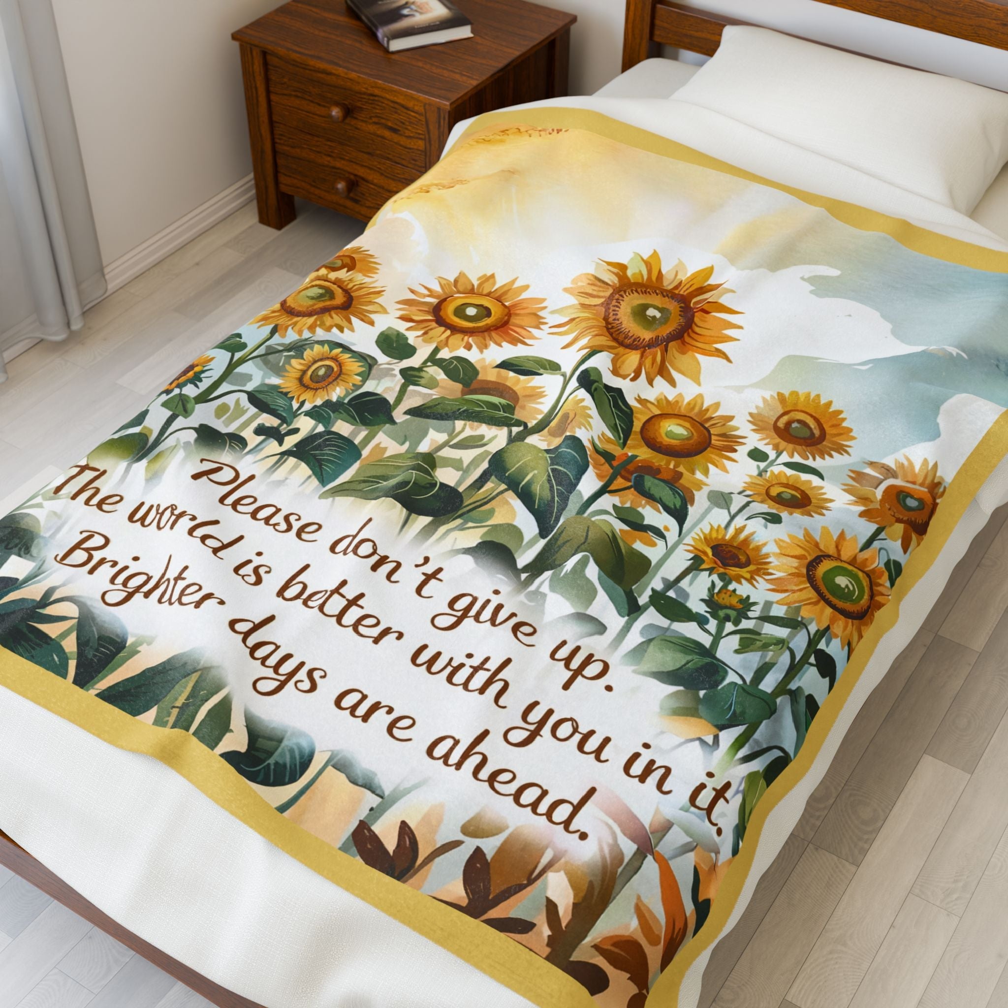 Don't Give Up Sunflower Velveteen Plush Blanket - Brighter Days Ahead