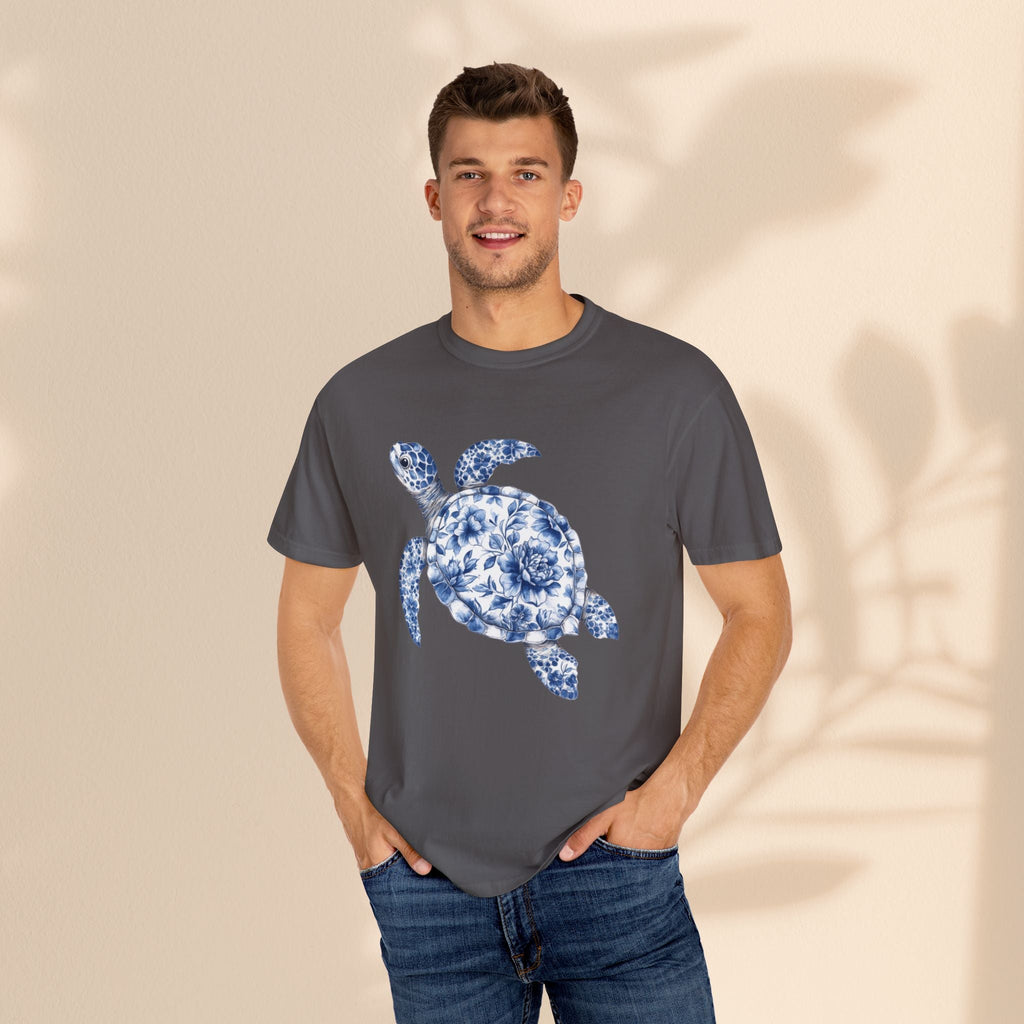 Blue Toile Turtle Unisex T-Shirt - Eco-Friendly Summer Style