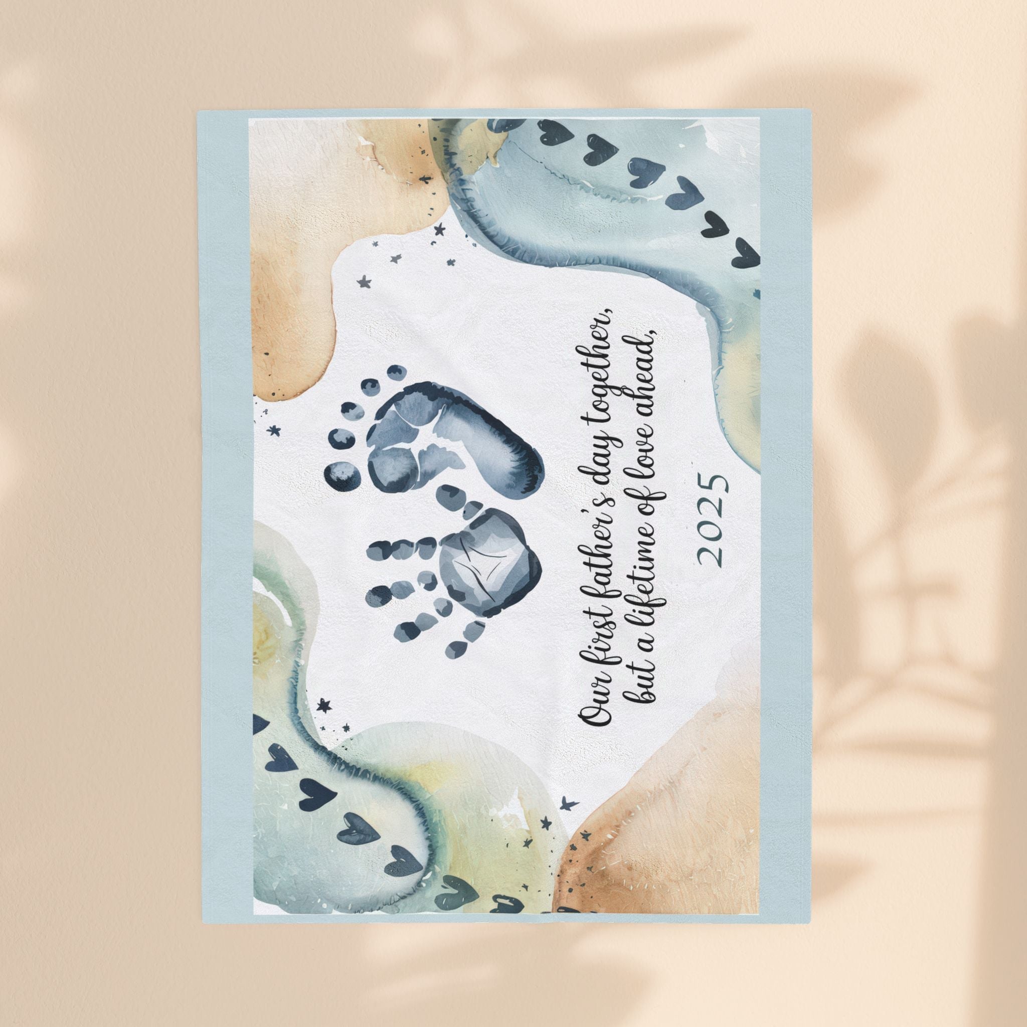 First Father's Day Velveteen Plush Blanket - Handprint Design for Baby's First Year