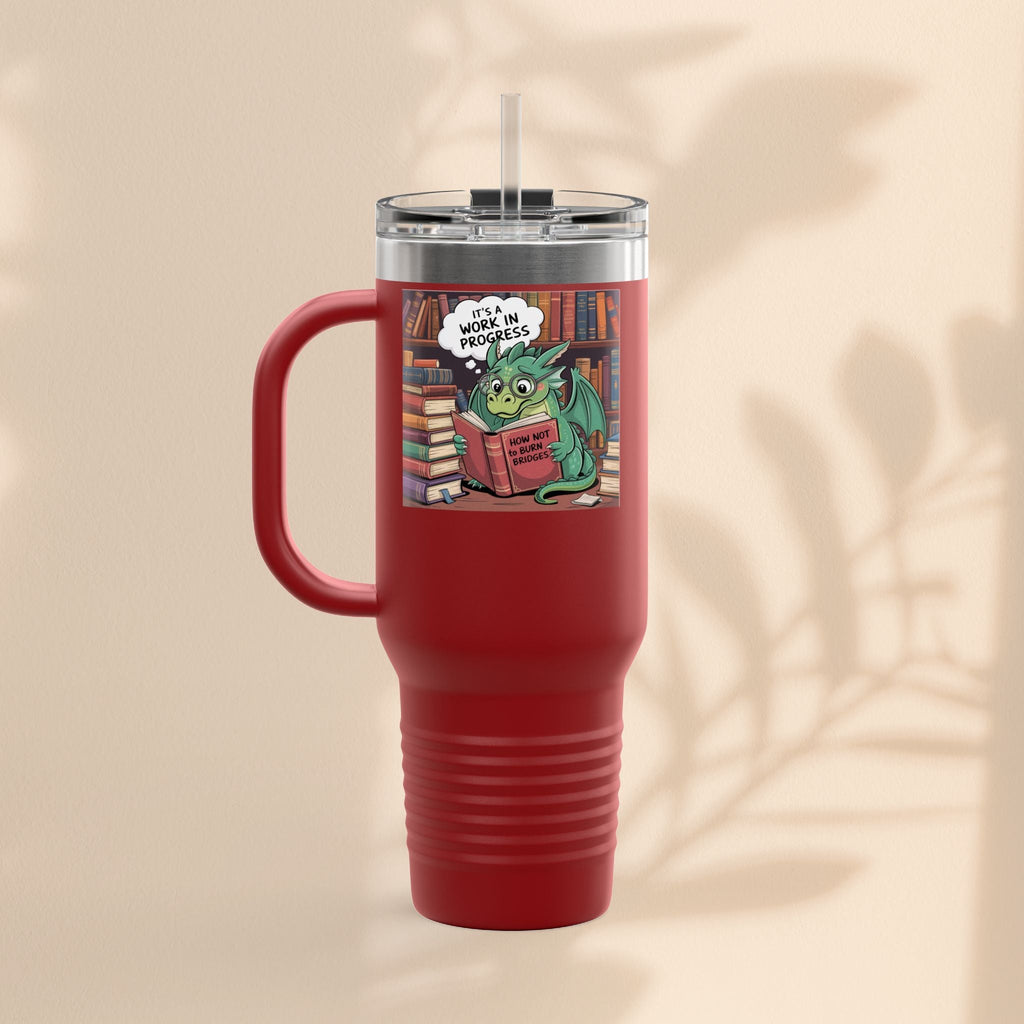Colorful Insulated Travel Mug, 40oz | How Not To Burn Bridges - It's A Work In Progress - Perfect for Book Lovers, Gifts for Readers