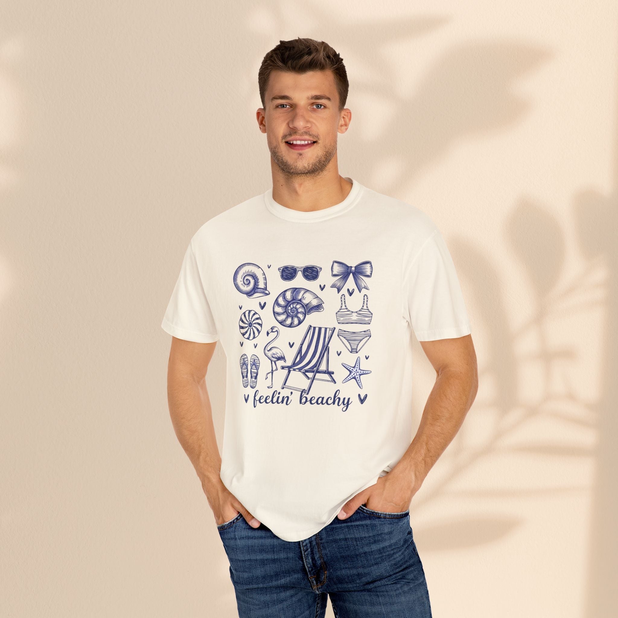 Beach Vibes Unisex Garment-Dyed T-shirt - ‘Feelin' Beachy’ Design