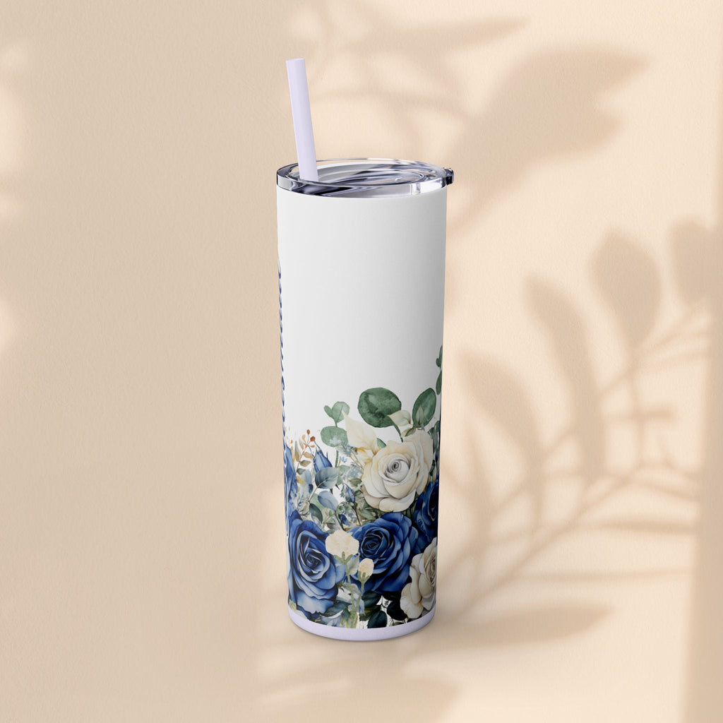 Bridesmaid Skinny Tumbler, 20oz Rose Floral Tumbler, Wedding Gift, Bridal Party, Customizable, Floral Tumbler