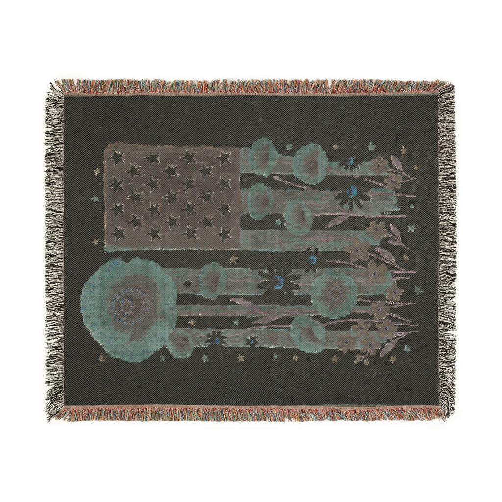 Patriotic Flowers Woven Blanket – Cozy Americana Throw, USA Flag Décor