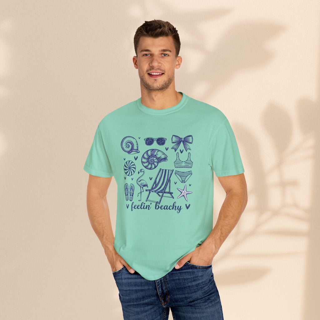 Beach Vibes Unisex Garment-Dyed T-shirt - ‘Feelin' Beachy’ Design