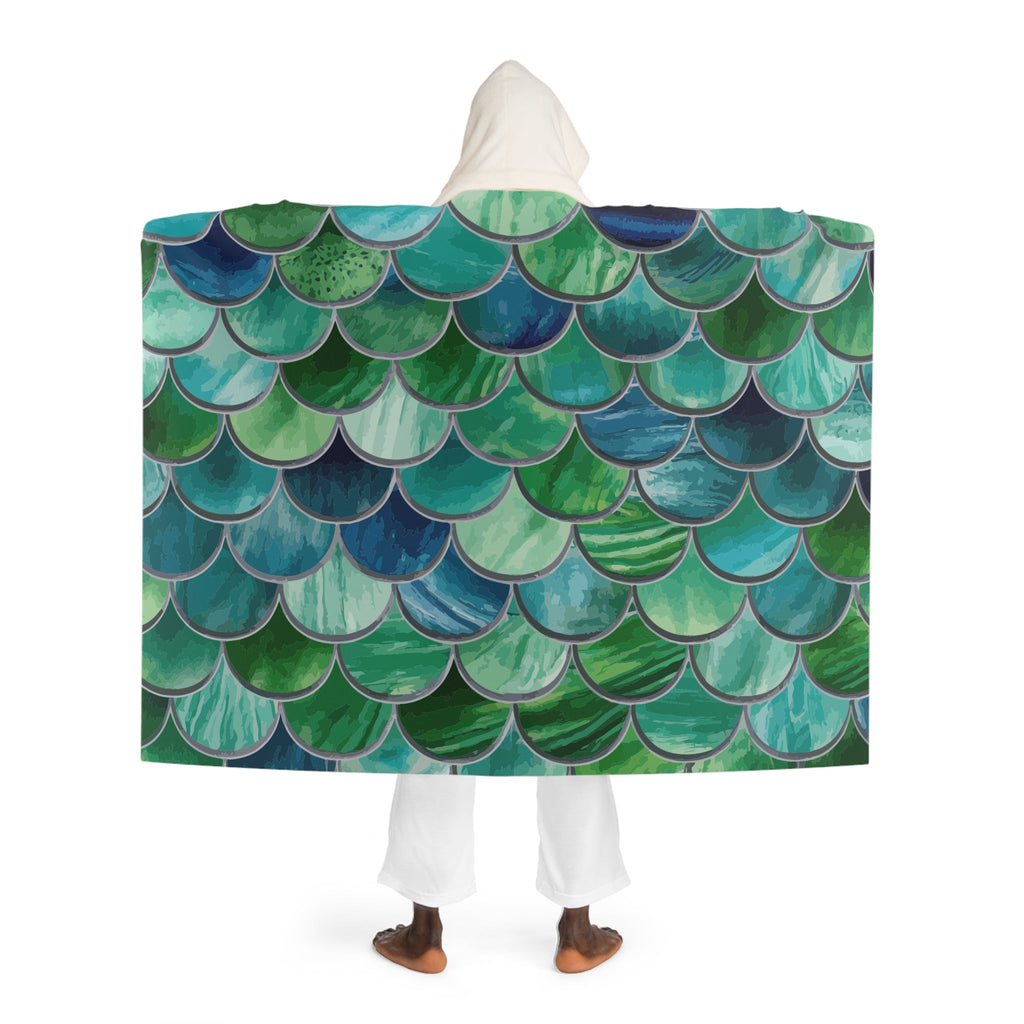 Hooded Sherpa Fleece Blanket - Mermaid Scales