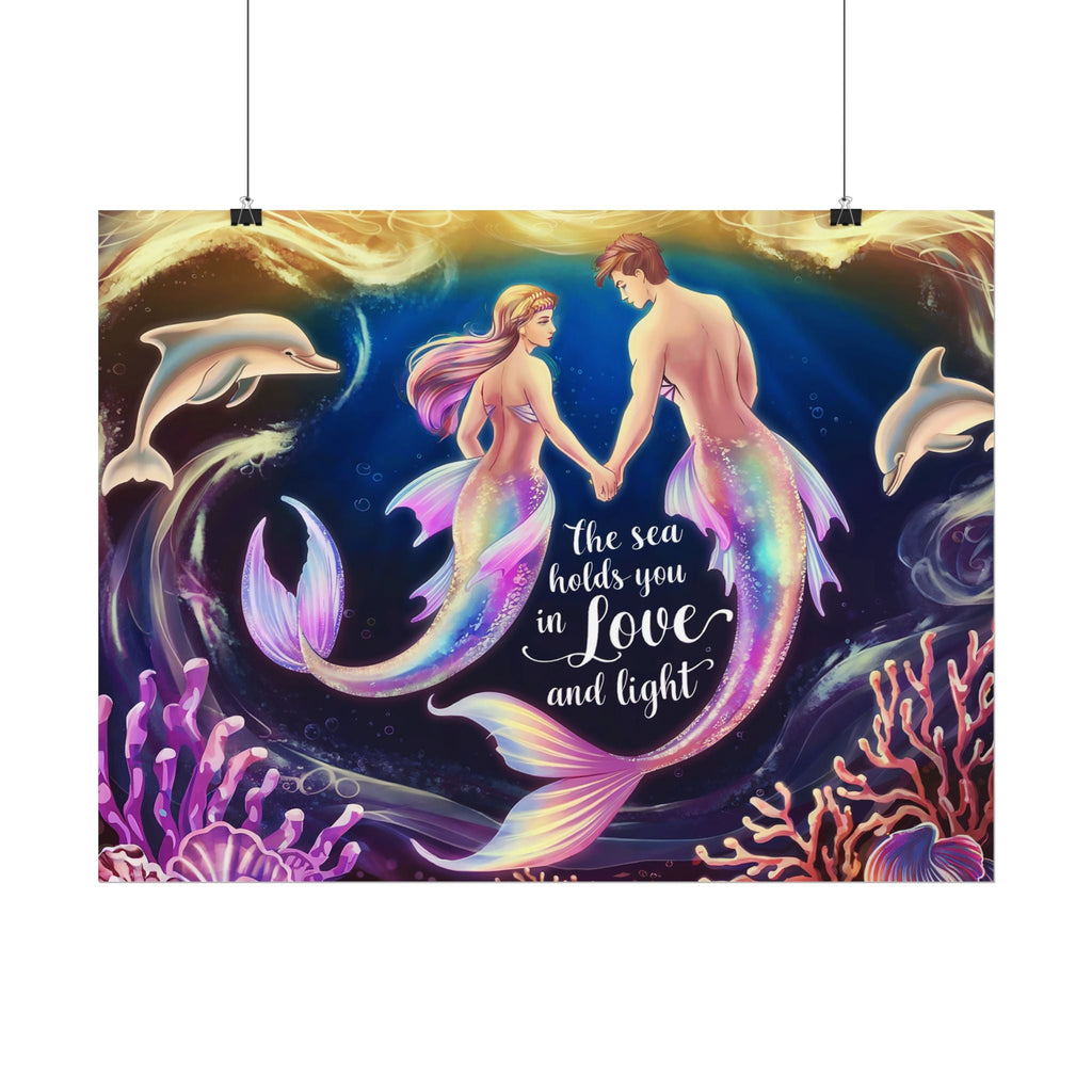 Mermaid Lovers Rolled Poster - Sea Holds You in Love and Light