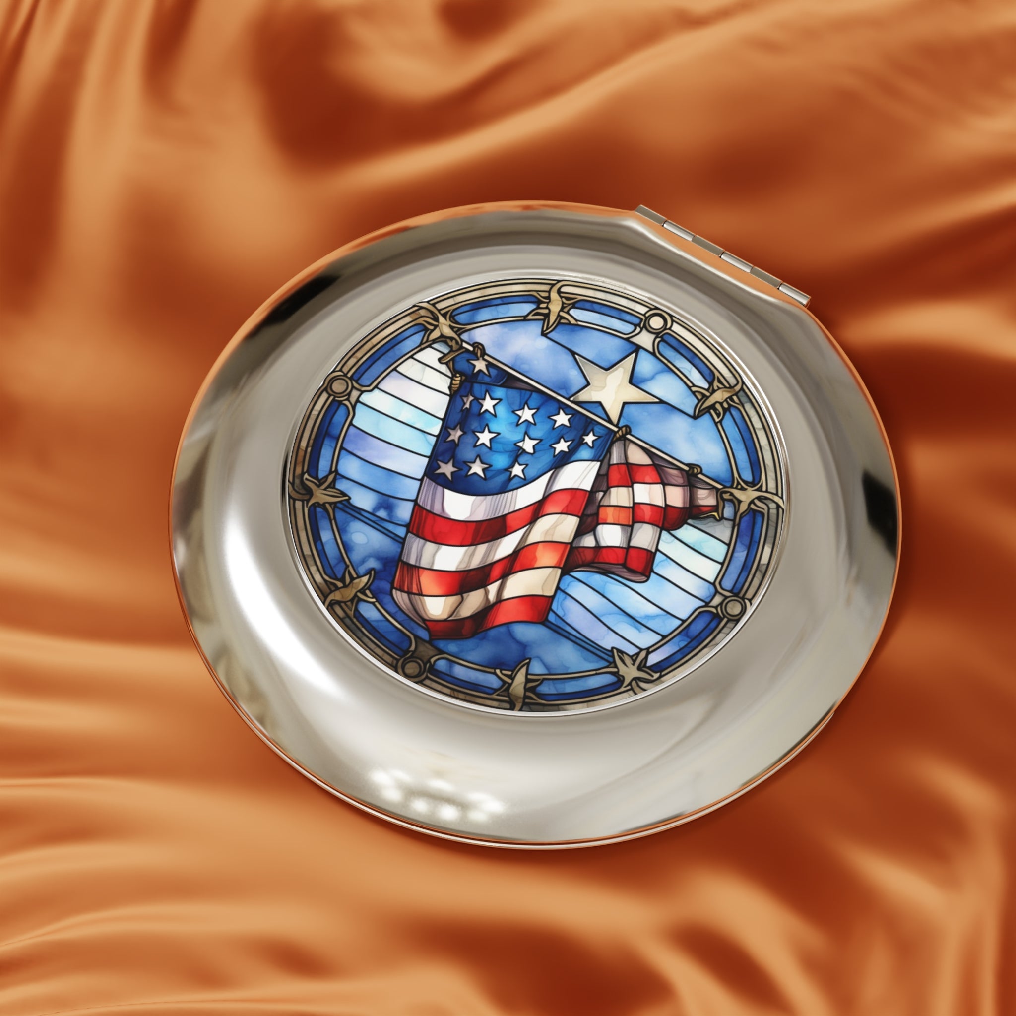 Patriotic Compact Travel Mirror - Vintage American Flag Design
