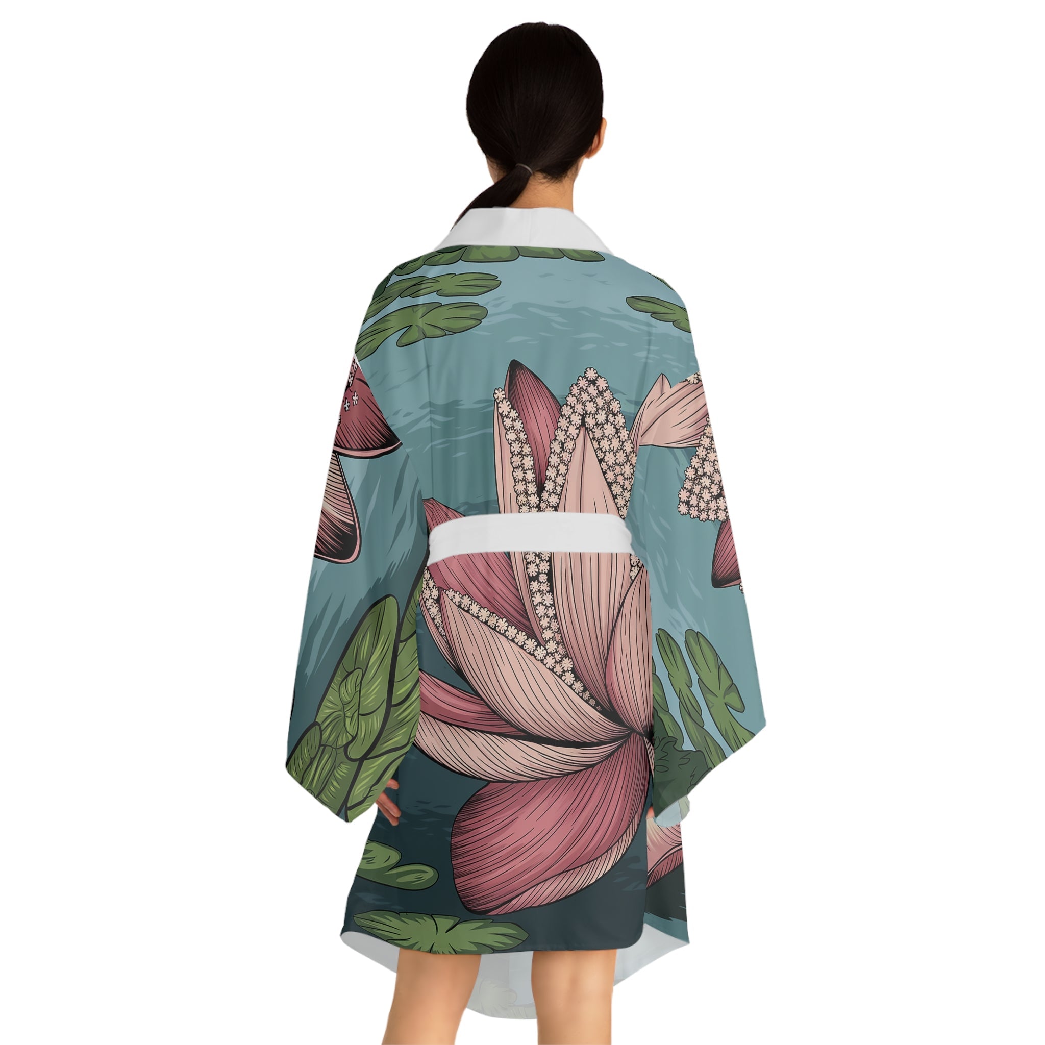 Long Sleeve Kimono Robe - Lotus Blossom