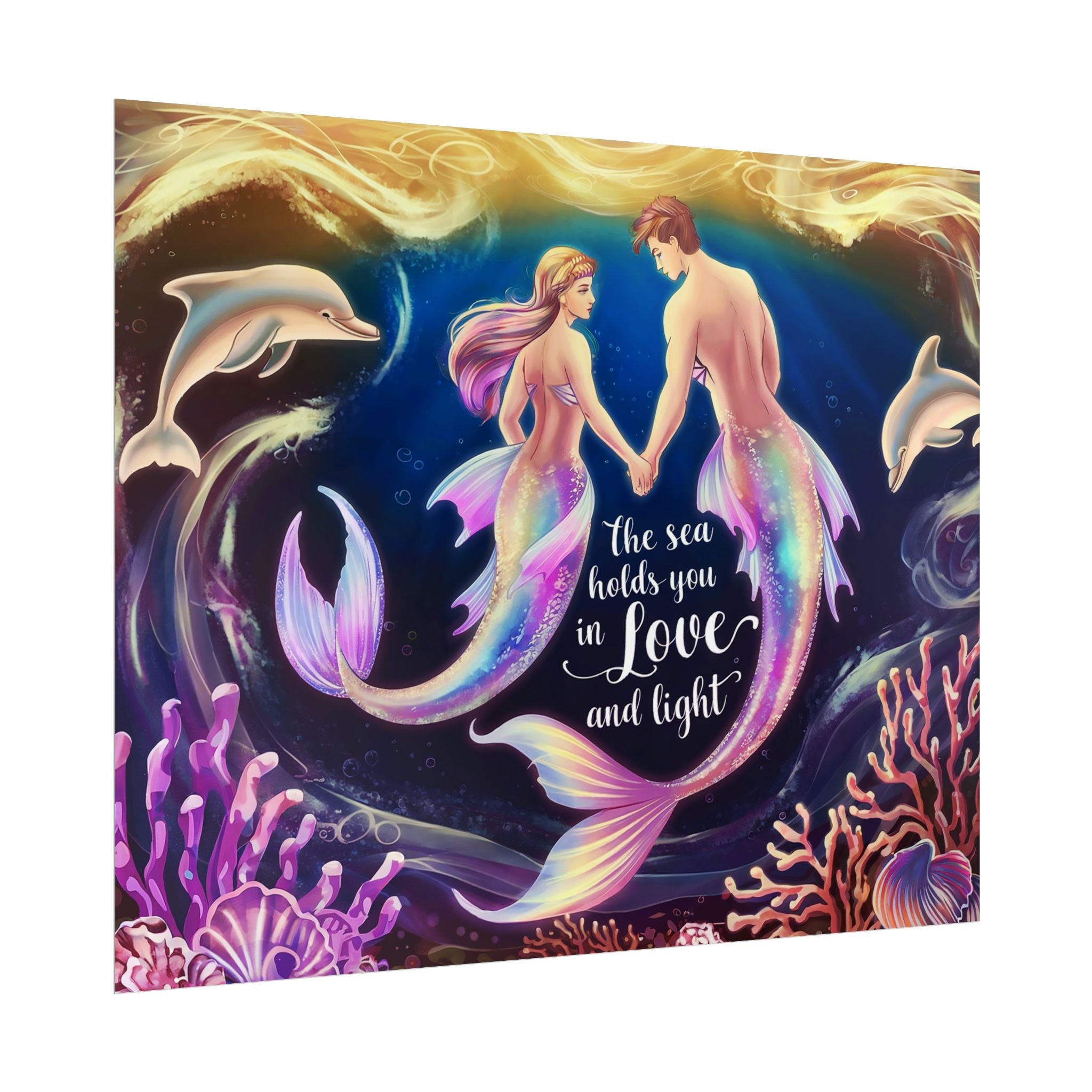Mermaid Lovers Rolled Poster - Sea Holds You in Love and Light