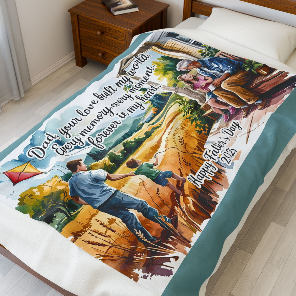 Father's Day Velveteen Blanket - Every Moment is Forever in My Heart
