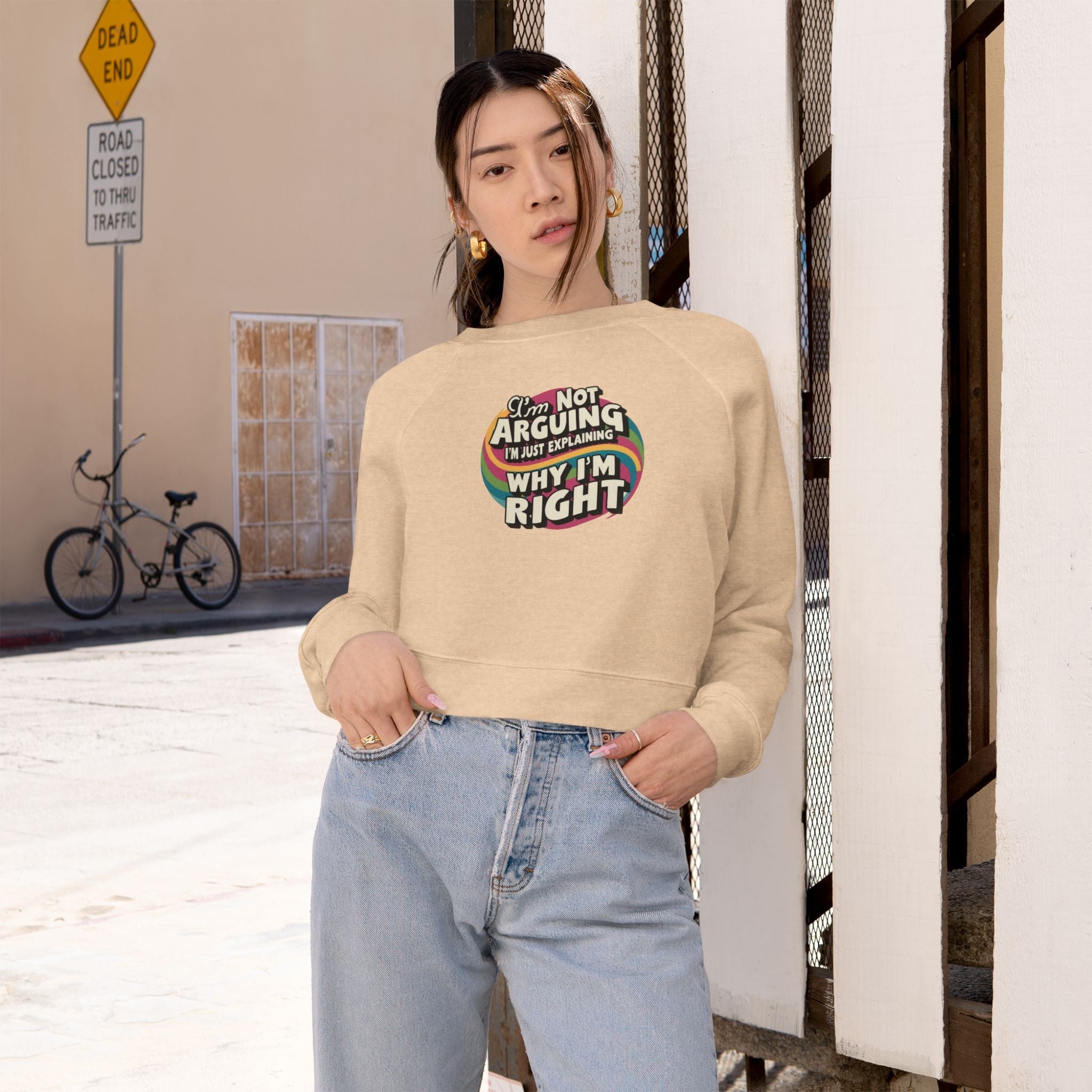 Funny Women's Cropped Fleece Pullover - 'I'm Not Arguing, Just Explaining Why I'm Right'