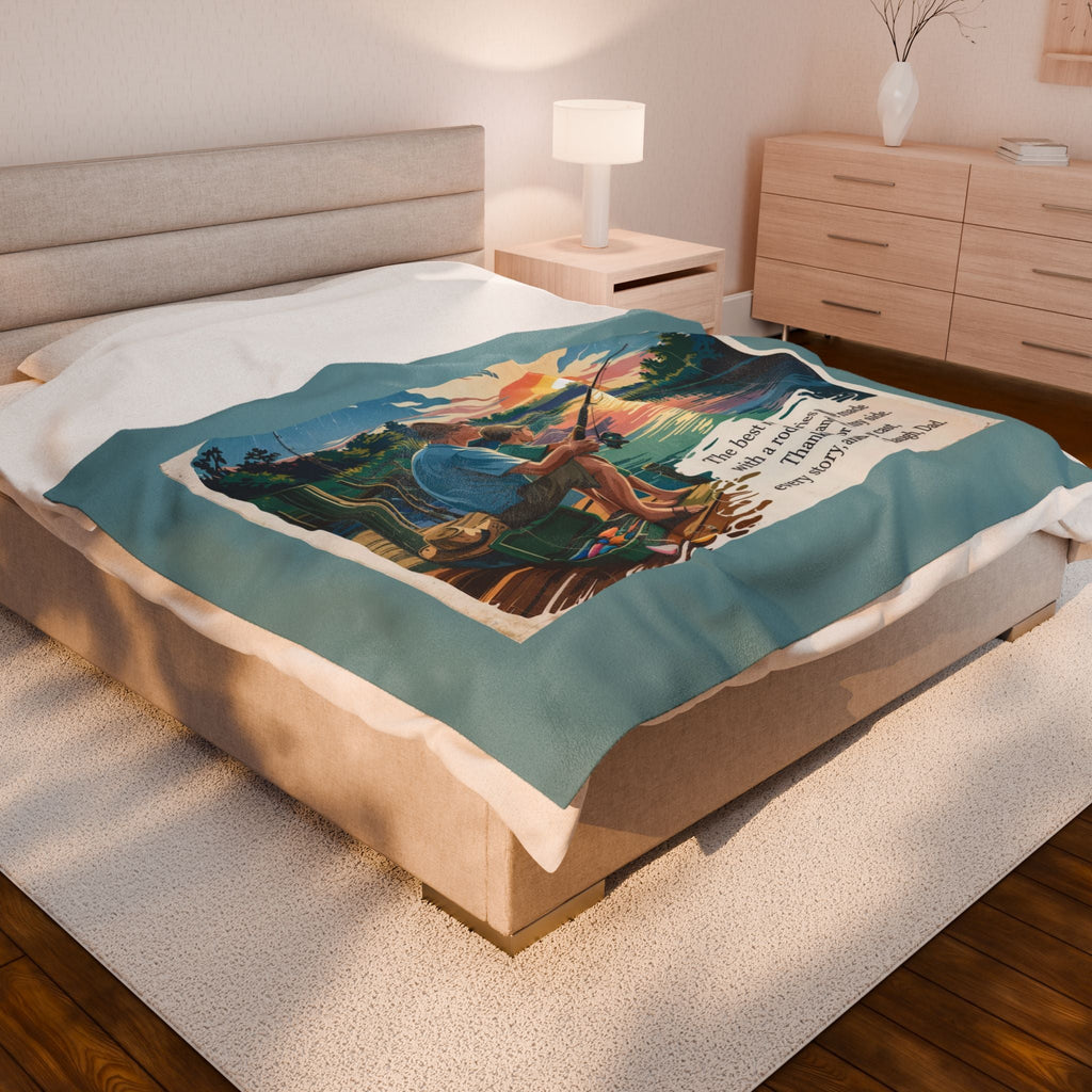 Fishing Memories Velveteen Plush Blanket – Cozy Decor for Nature Lovers