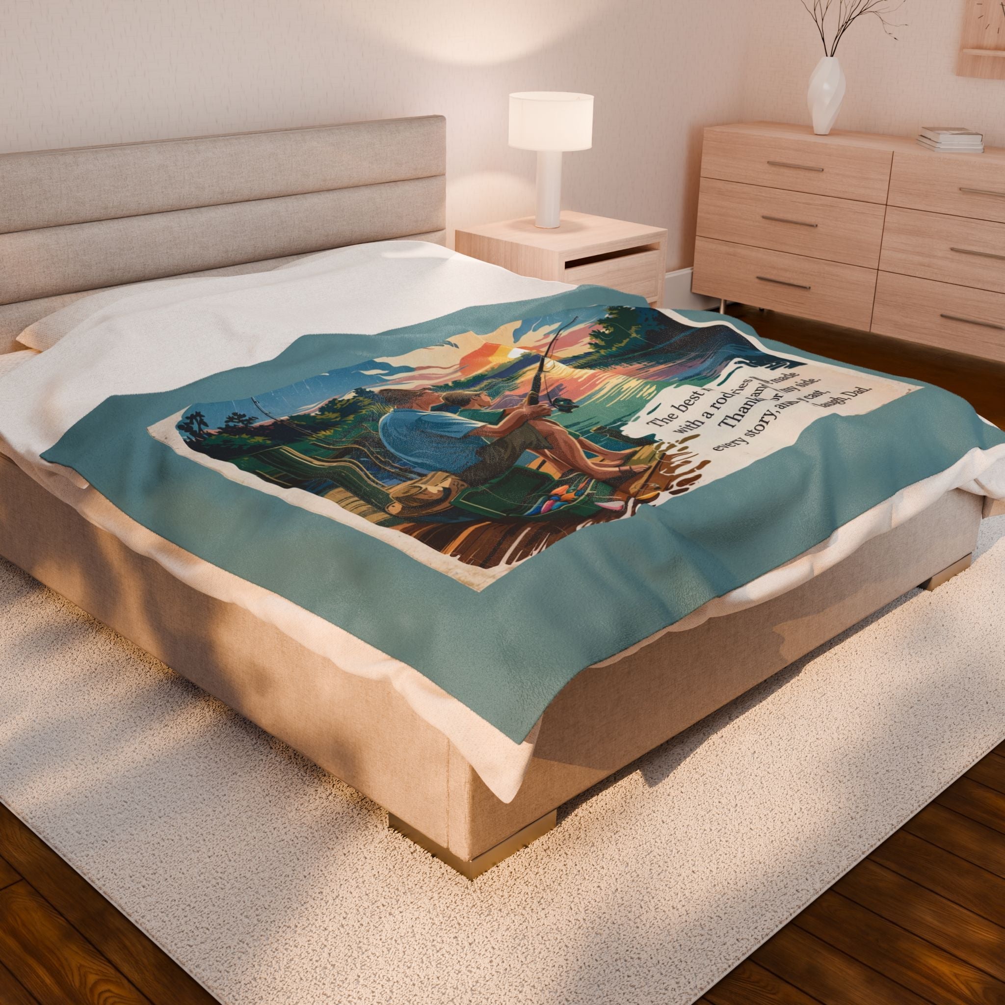 Fishing Memories Velveteen Plush Blanket – Cozy Decor for Nature Lovers