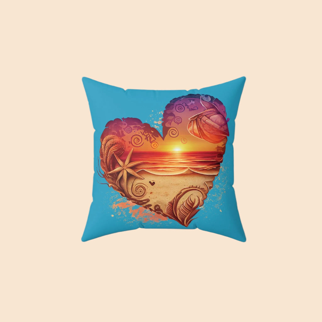 Beach Love Decorative Pillow - Sunset Heart Print