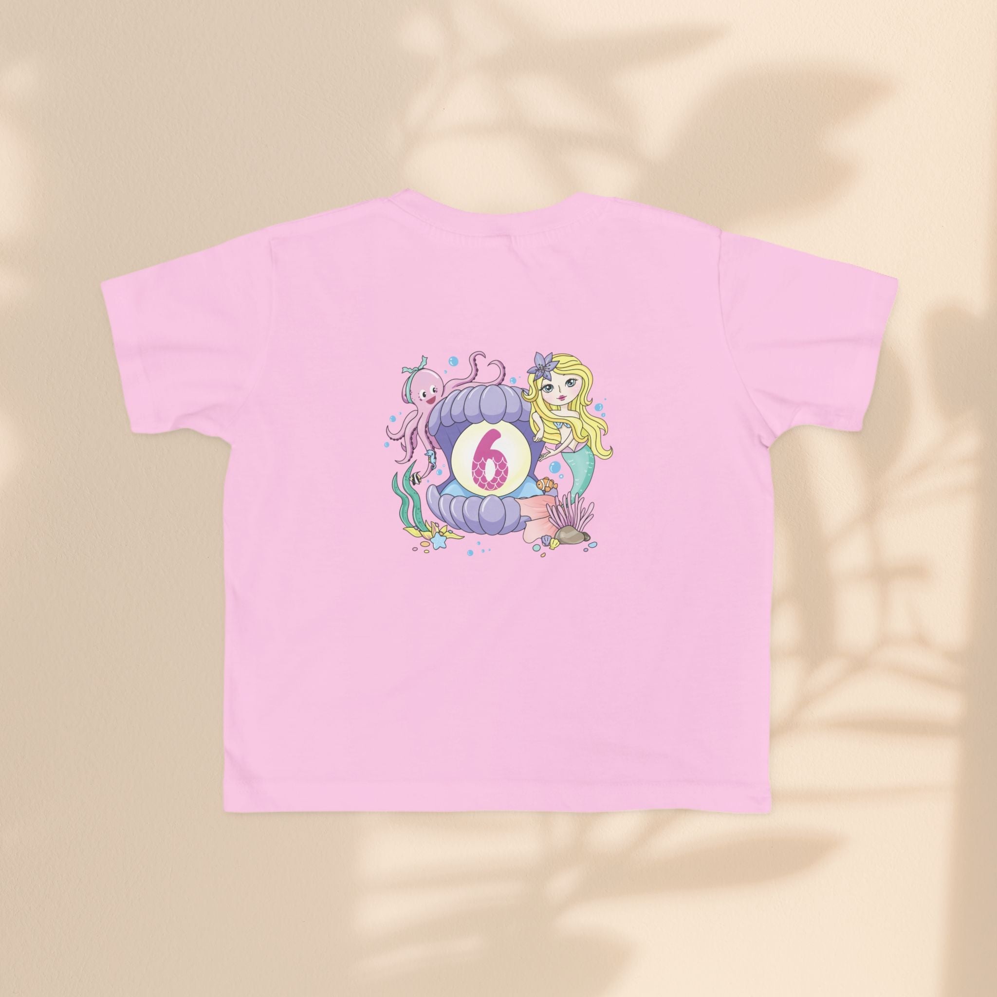 Age 6 Toddler Tee with Mermaid & Octopus Design - Birthday Celebration