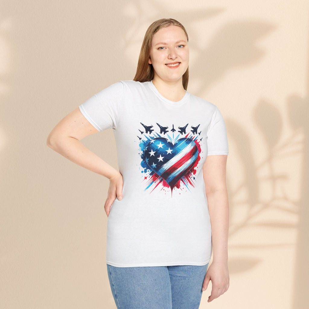 Patriotic Heart Unisex Softstyle T-Shirt - Perfect for Independence Day