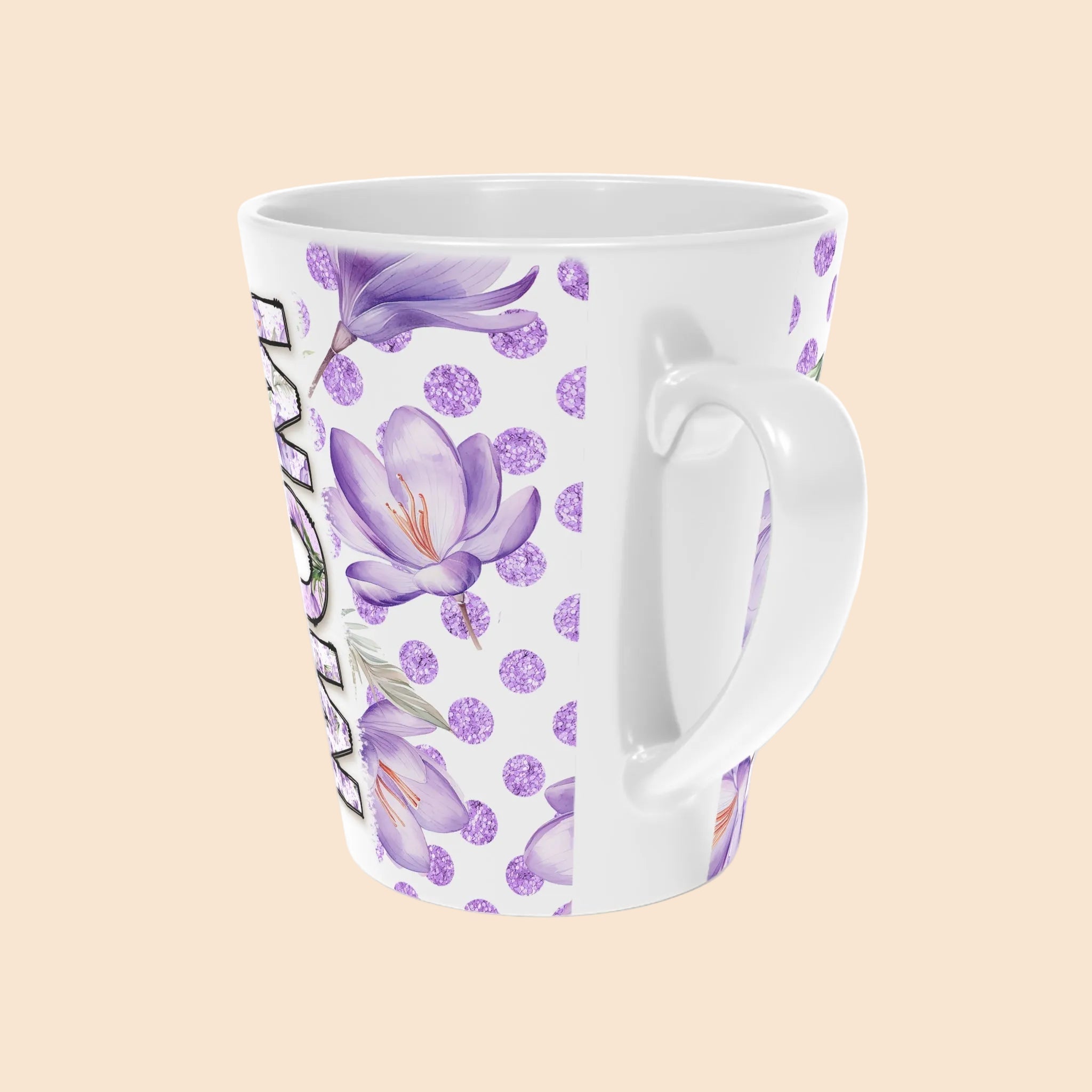 Floral Mom Latte Mug - 12oz Purple Polka Dot Coffee Cup