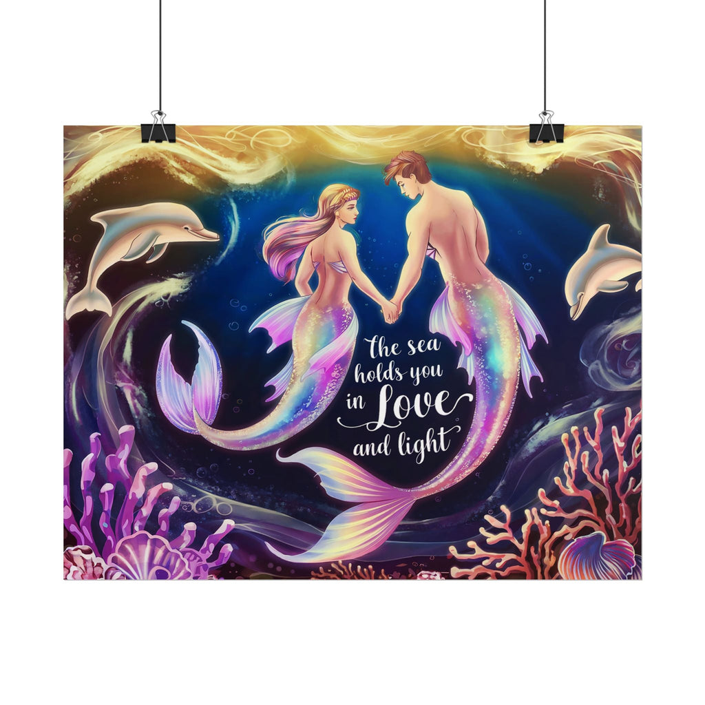Mermaid Lovers Rolled Poster - Sea Holds You in Love and Light