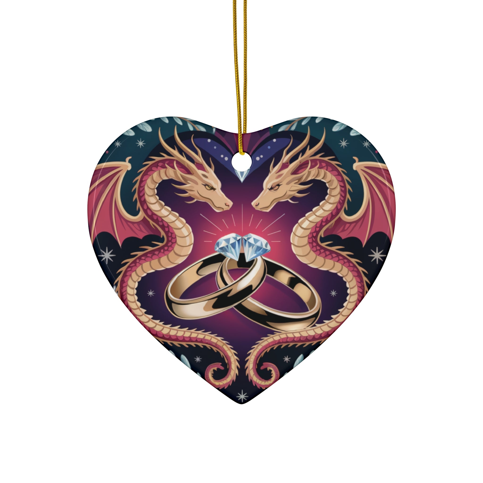 Dragon Wedding Rings Ceramic Ornament