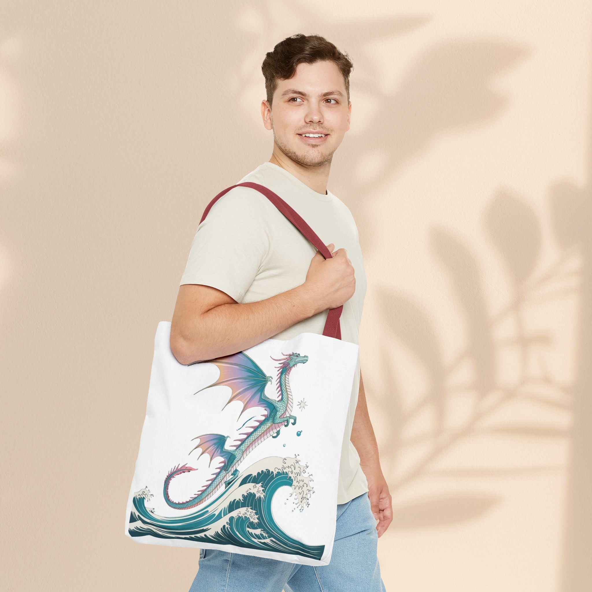 Dragons and Waves Tote Bag, Dragon Lovers Gift