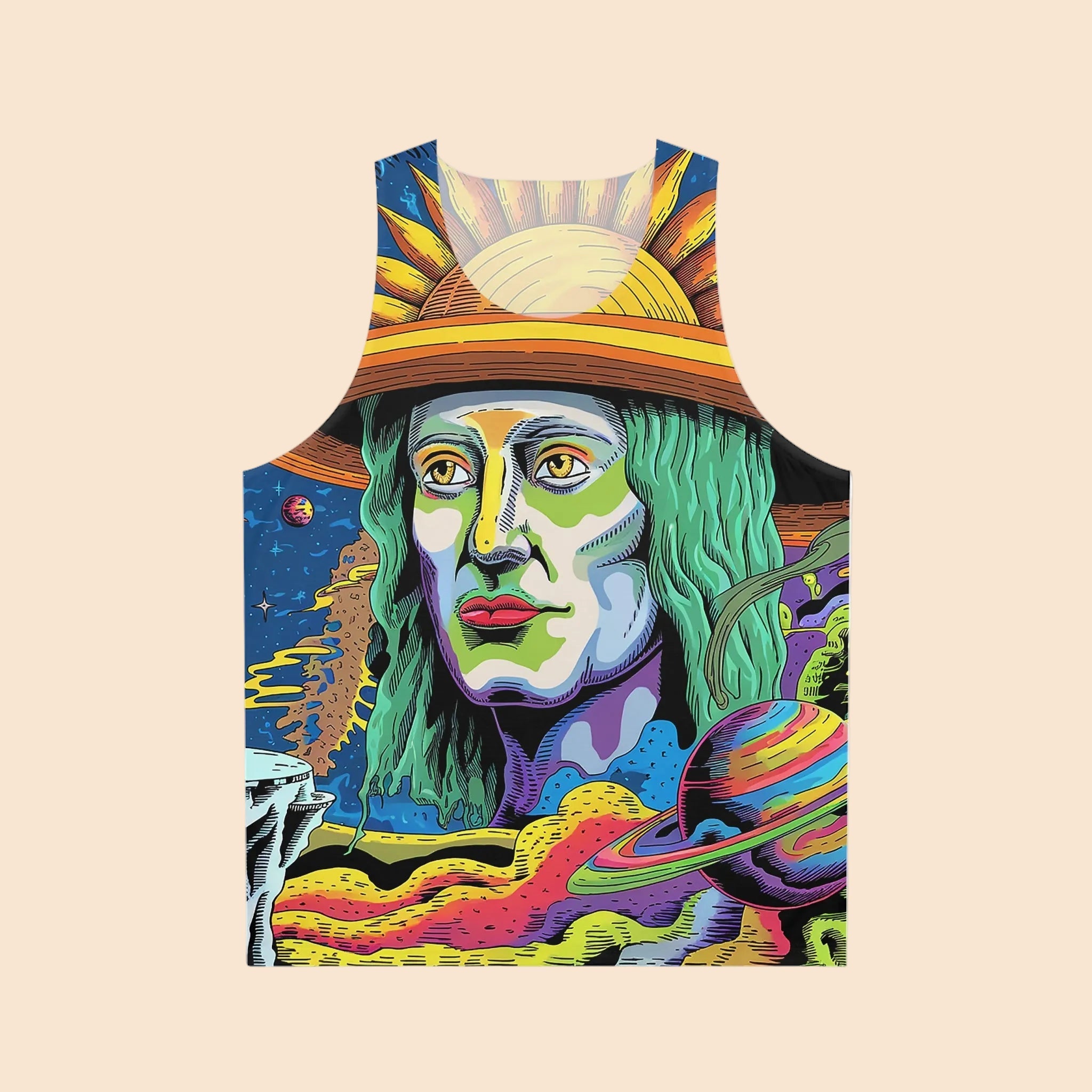 Cosmic Vibes Unisex Tank Top - Retro Space Design