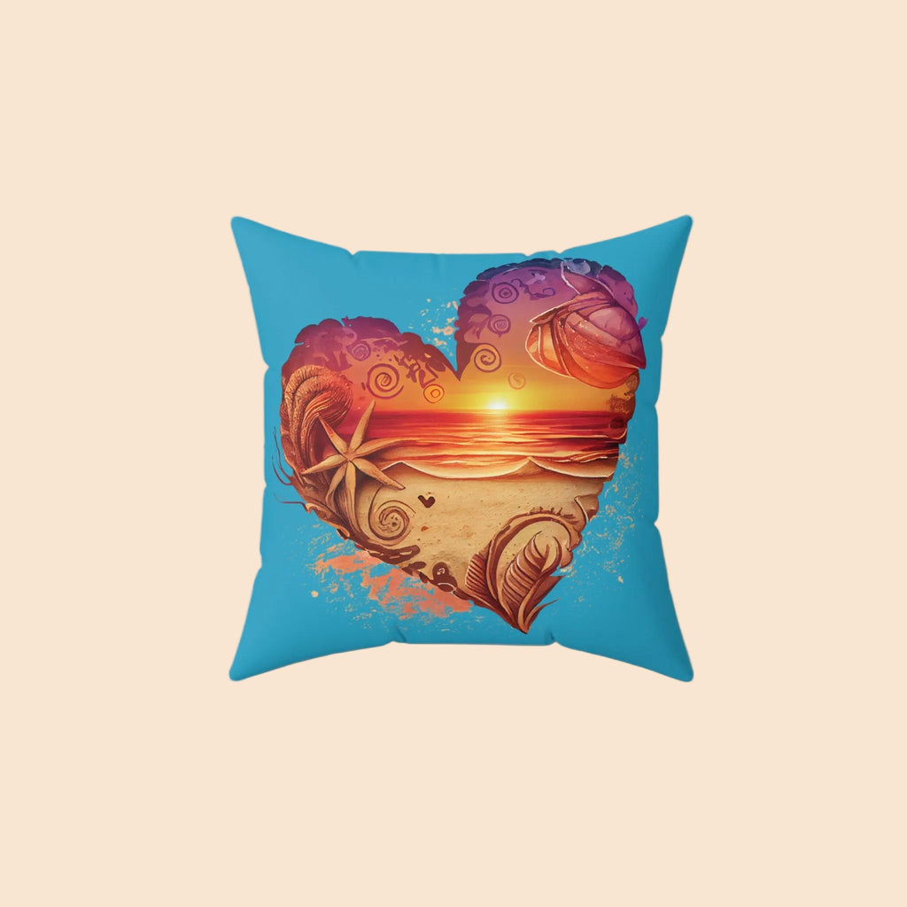 Beach Love Decorative Pillow - Sunset Heart Print