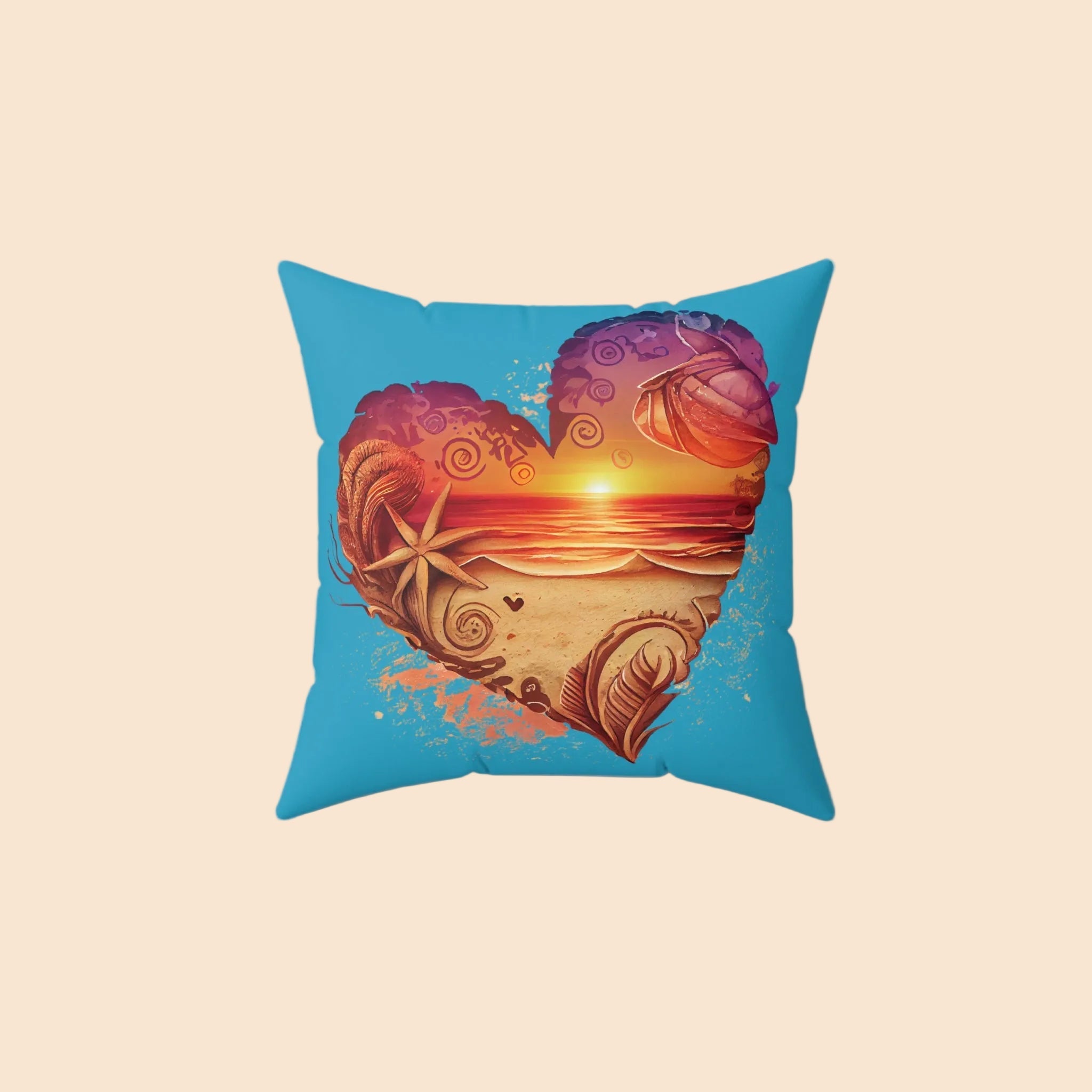 Beach Love Decorative Pillow - Sunset Heart Print