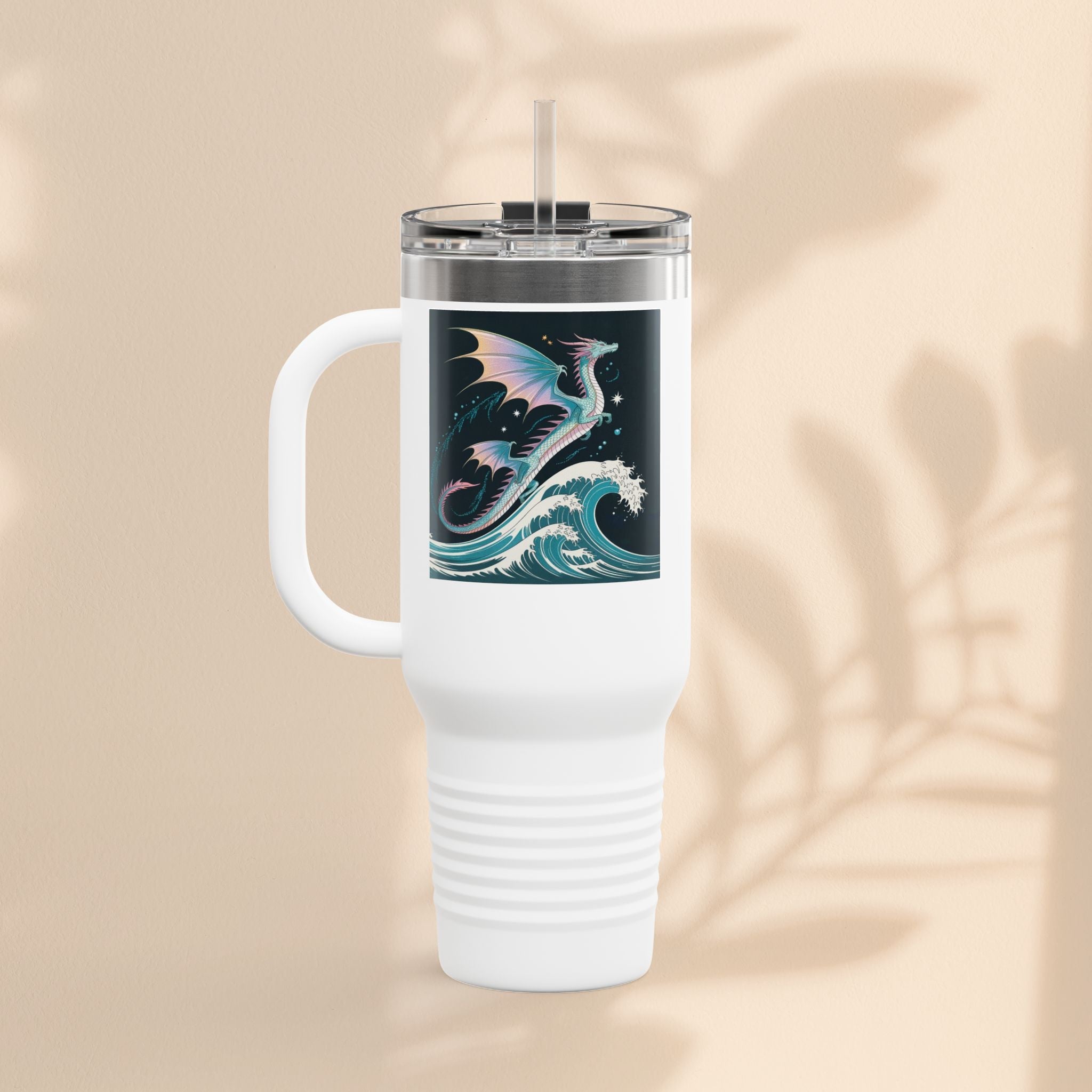 Fantasy-Inspired Insulated Travel Mug, 40oz - Perfect for Adventurers, Dragon and Ocean Lovers, Gift for Birthdays, Travel, and More