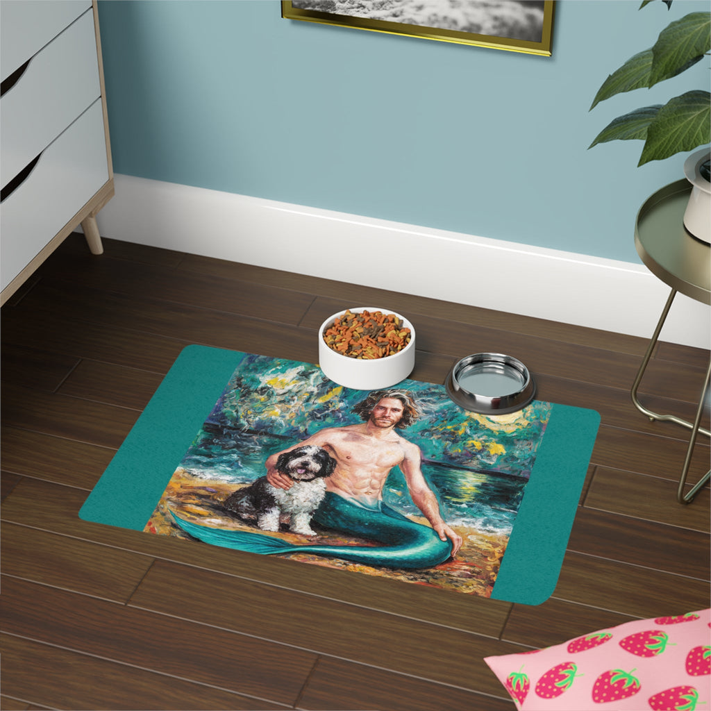 Merman with Dog Pet Food Mat | Non-Slip Feeding Mat