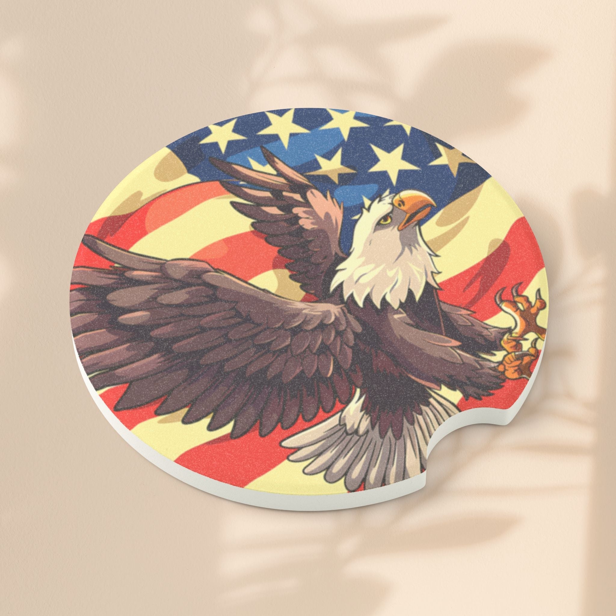 Patriotic Eagle Soapstone Car Coaster - USA Flag Design