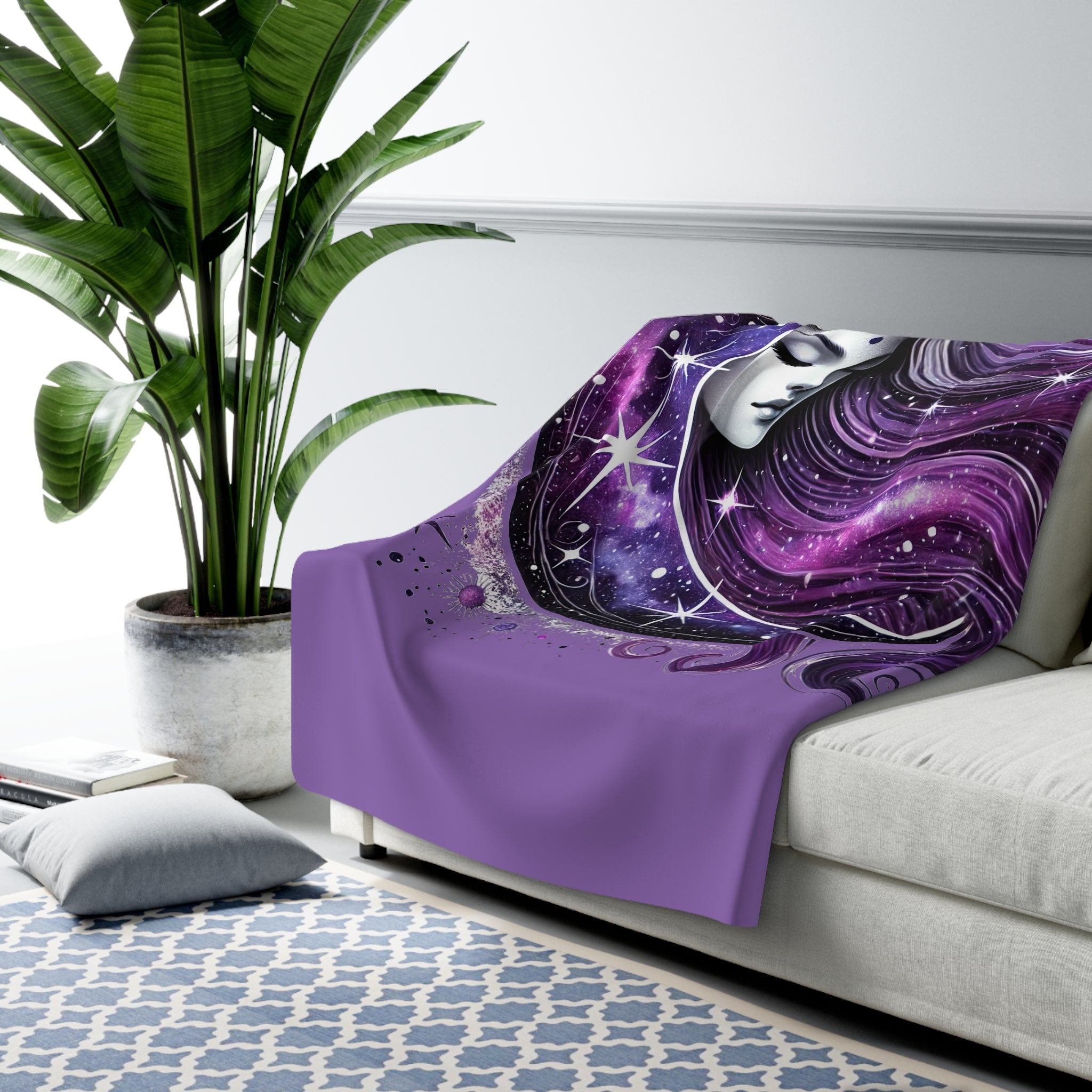 Cosmic Moon Sherpa Fleece Blanket – Starry Night Throw & Astrology Gift