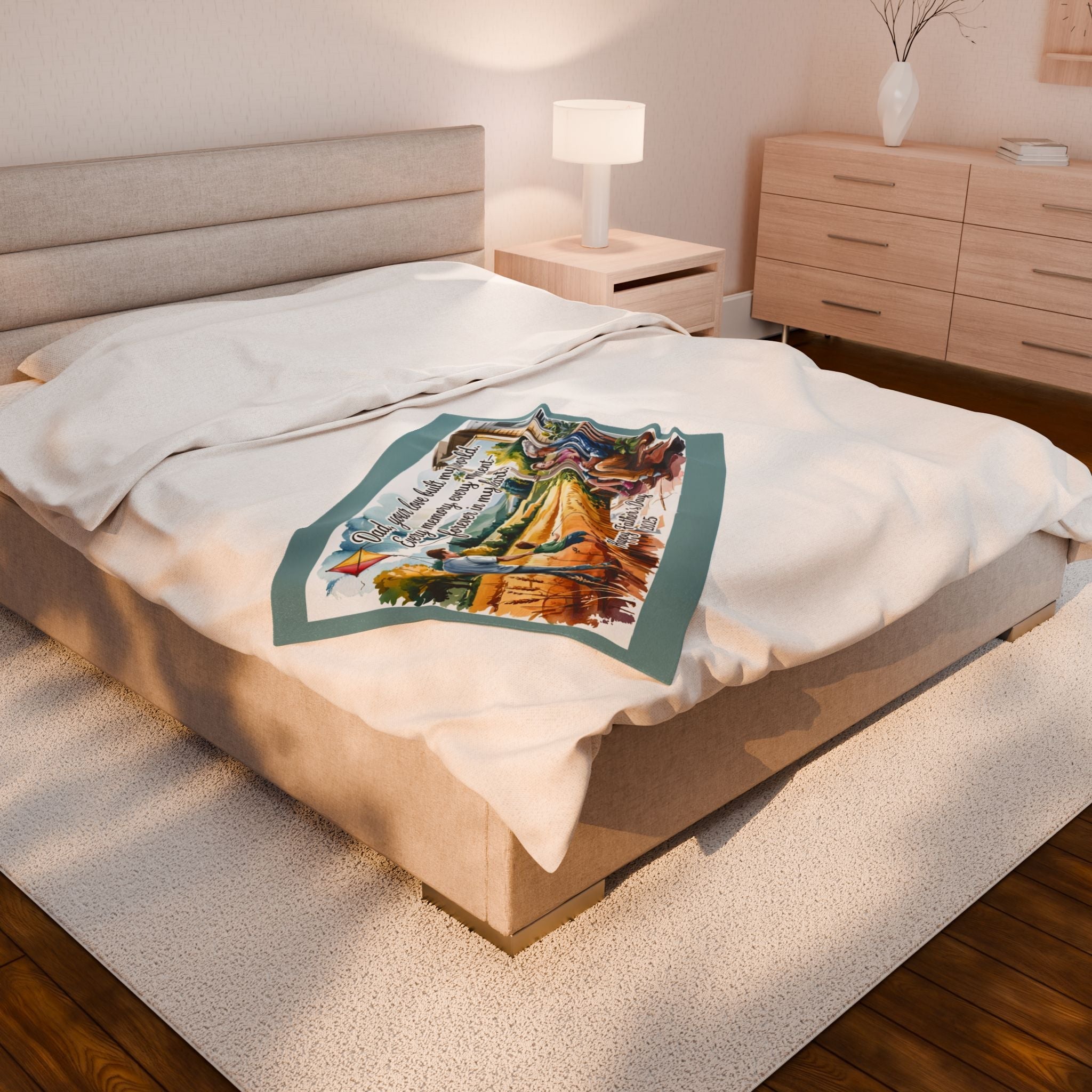 Father's Day Velveteen Blanket - Every Moment is Forever in My Heart