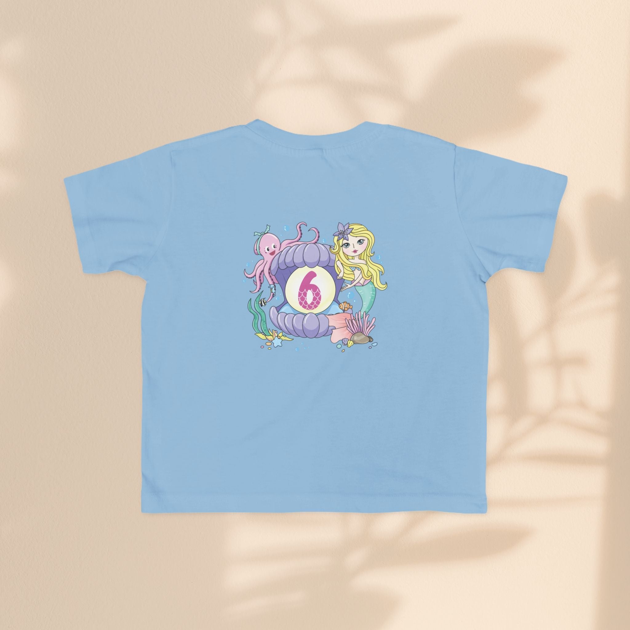 Age 6 Toddler Tee with Mermaid & Octopus Design - Birthday Celebration